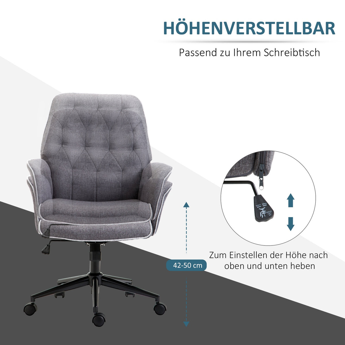 Office Chair Swivel Chair Home Office Chair With Rocker Function, Height Adjustable, 66X69X89.5-97 Cm