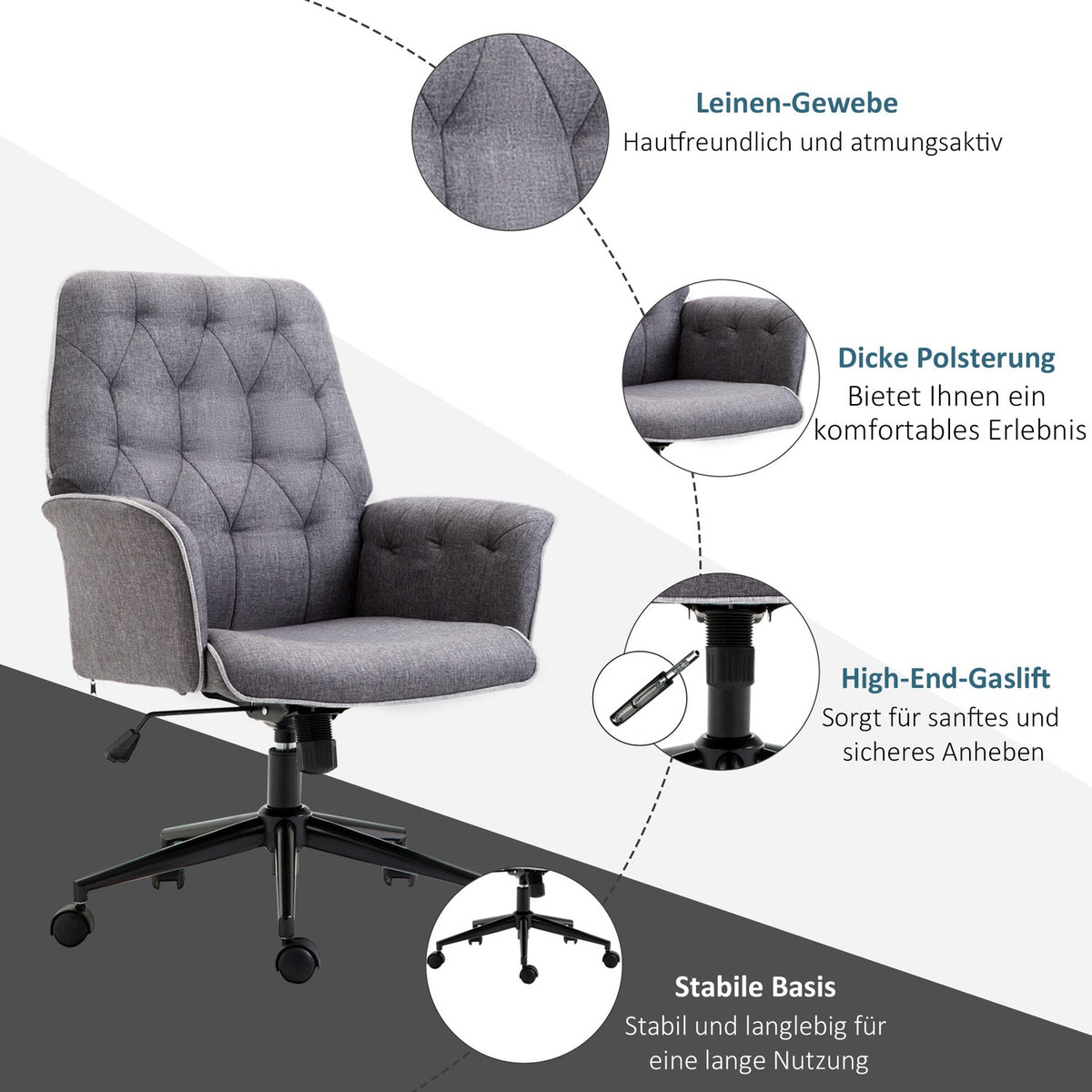 Office Chair Swivel Chair Home Office Chair With Rocker Function, Height Adjustable, 66X69X89.5-97 Cm