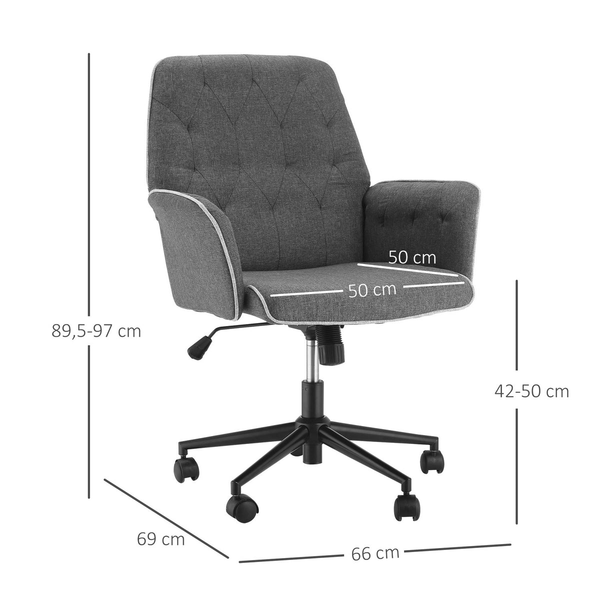Office Chair Swivel Chair Home Office Chair With Rocker Function, Height Adjustable, 66X69X89.5-97 Cm