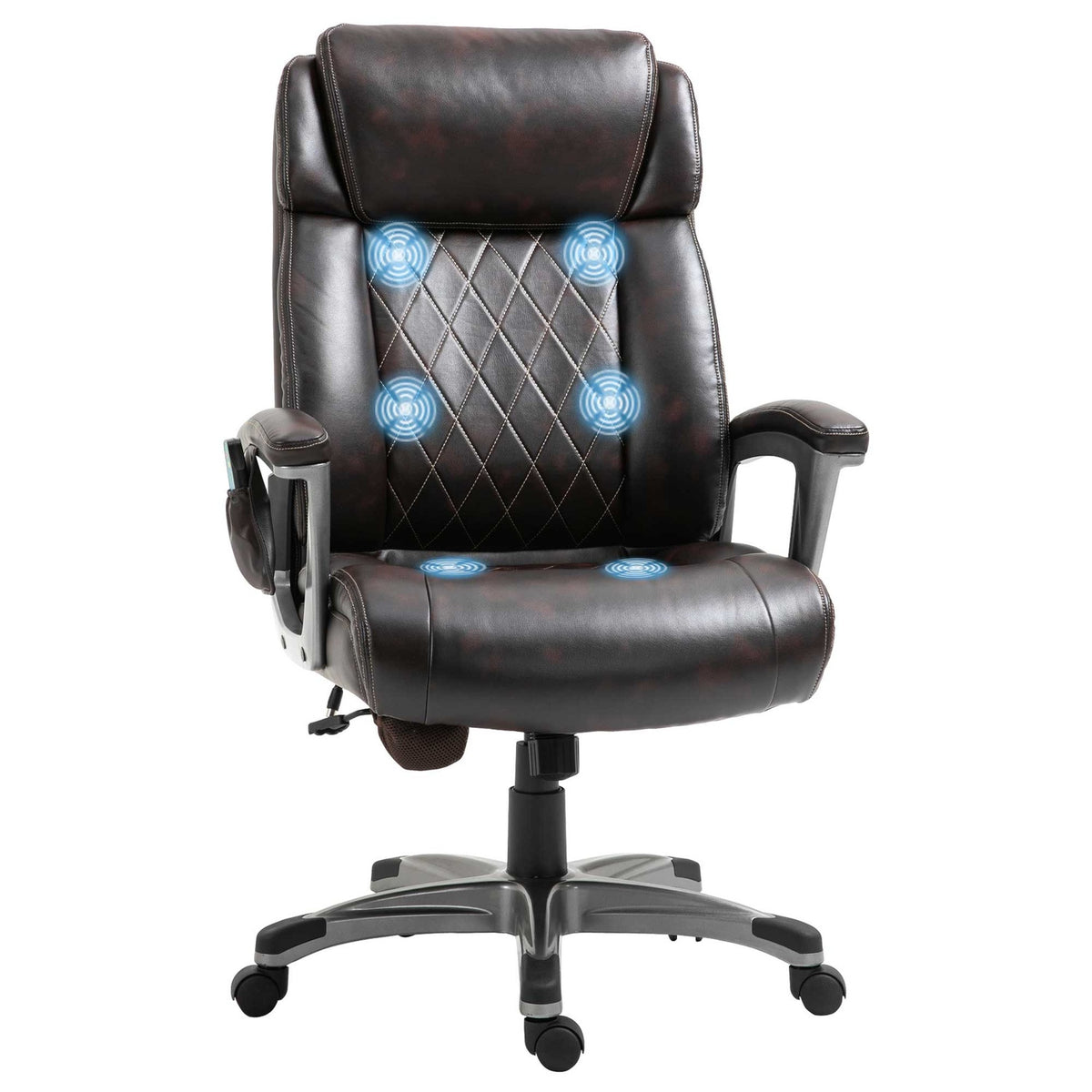 Office Chair Swivel Chair With 6 Massage Points Ergonomic With Curved Headrest And Armrest Faux Leather Brown 70 X 76.5 X 114-124 Cm