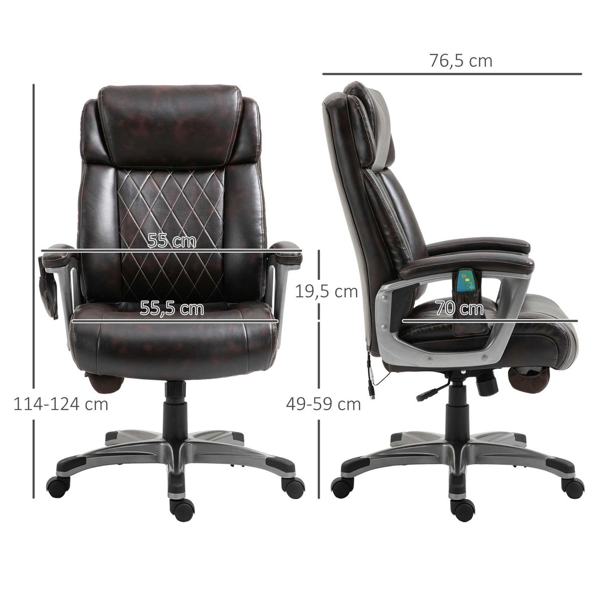 Office Chair Swivel Chair With 6 Massage Points Ergonomic With Curved Headrest And Armrest Faux Leather Brown 70 X 76.5 X 114-124 Cm