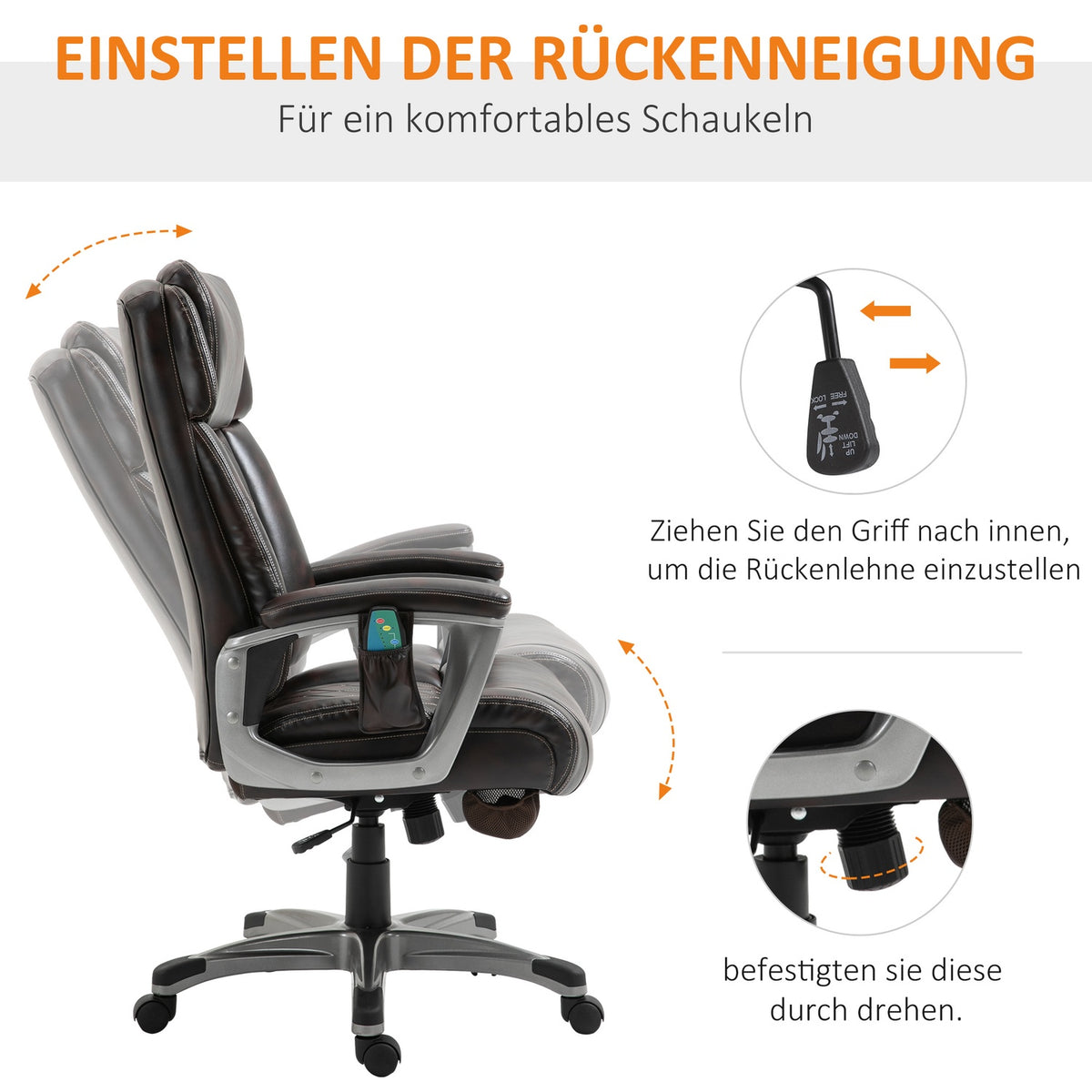 Office Chair Swivel Chair With 6 Massage Points Ergonomic With Curved Headrest And Armrest Faux Leather Brown 70 X 76.5 X 114-124 Cm