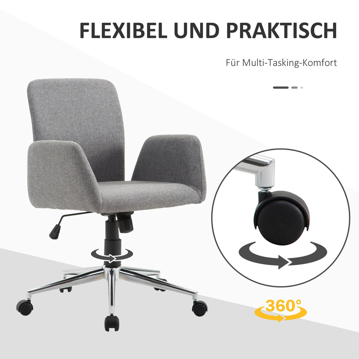 Office Chair Swivel Chair With Reclining Function, Height Adjustable, Nordic Style, With Wheels, 61X58X88-97.5 Cm