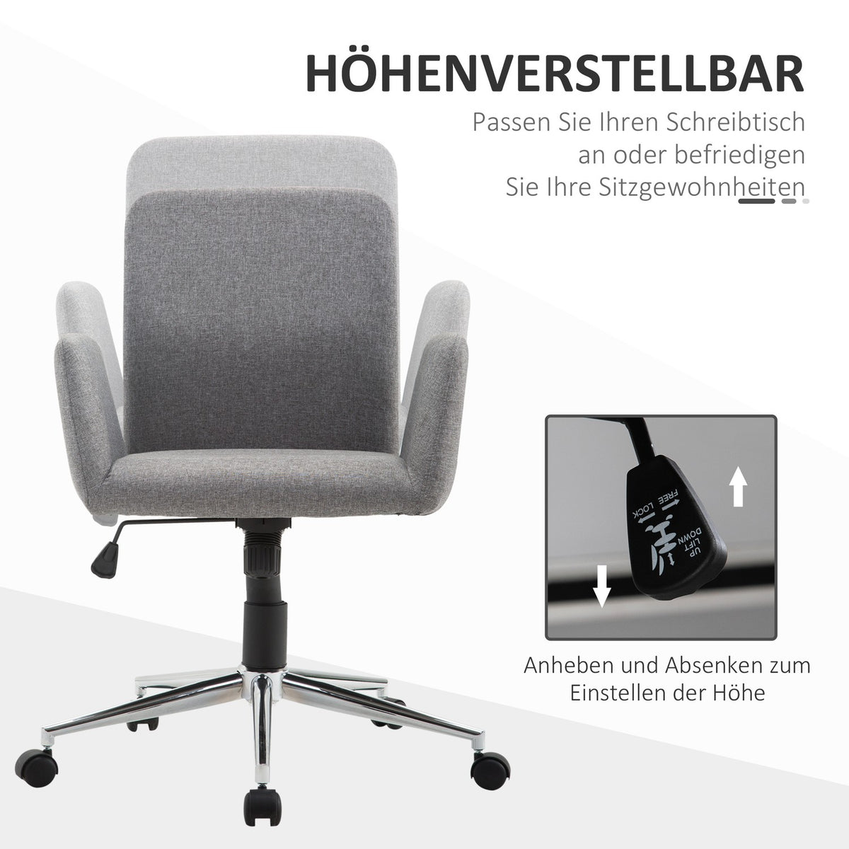 Office Chair Swivel Chair With Reclining Function, Height Adjustable, Nordic Style, With Wheels, 61X58X88-97.5 Cm