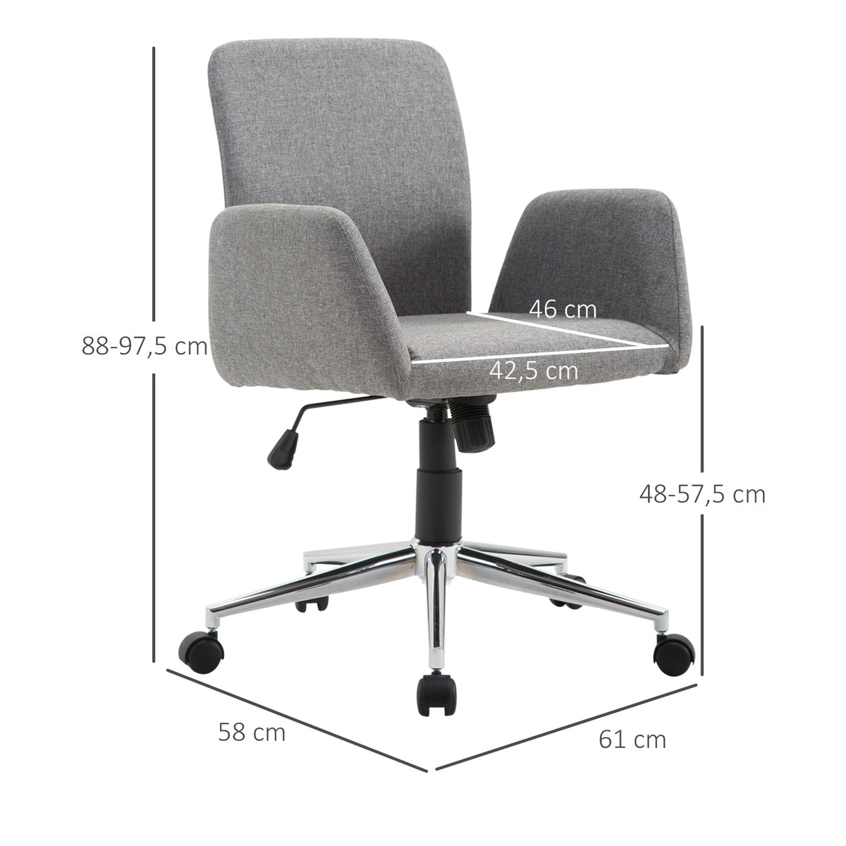 Office Chair Swivel Chair With Reclining Function, Height Adjustable, Nordic Style, With Wheels, 61X58X88-97.5 Cm