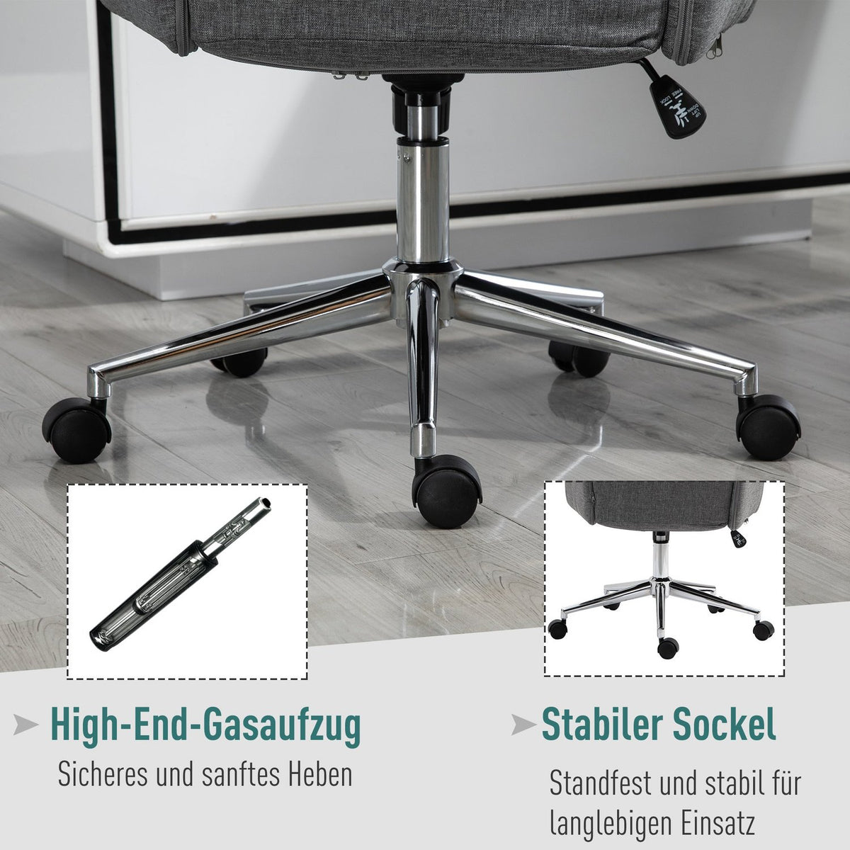 Office Chair Swivel Chair With Rocker Function, Armrest, Height Adjustable, Ergonomic, Artificial Linen, Metal, Gray, 61X67X112.5-120.5Cm