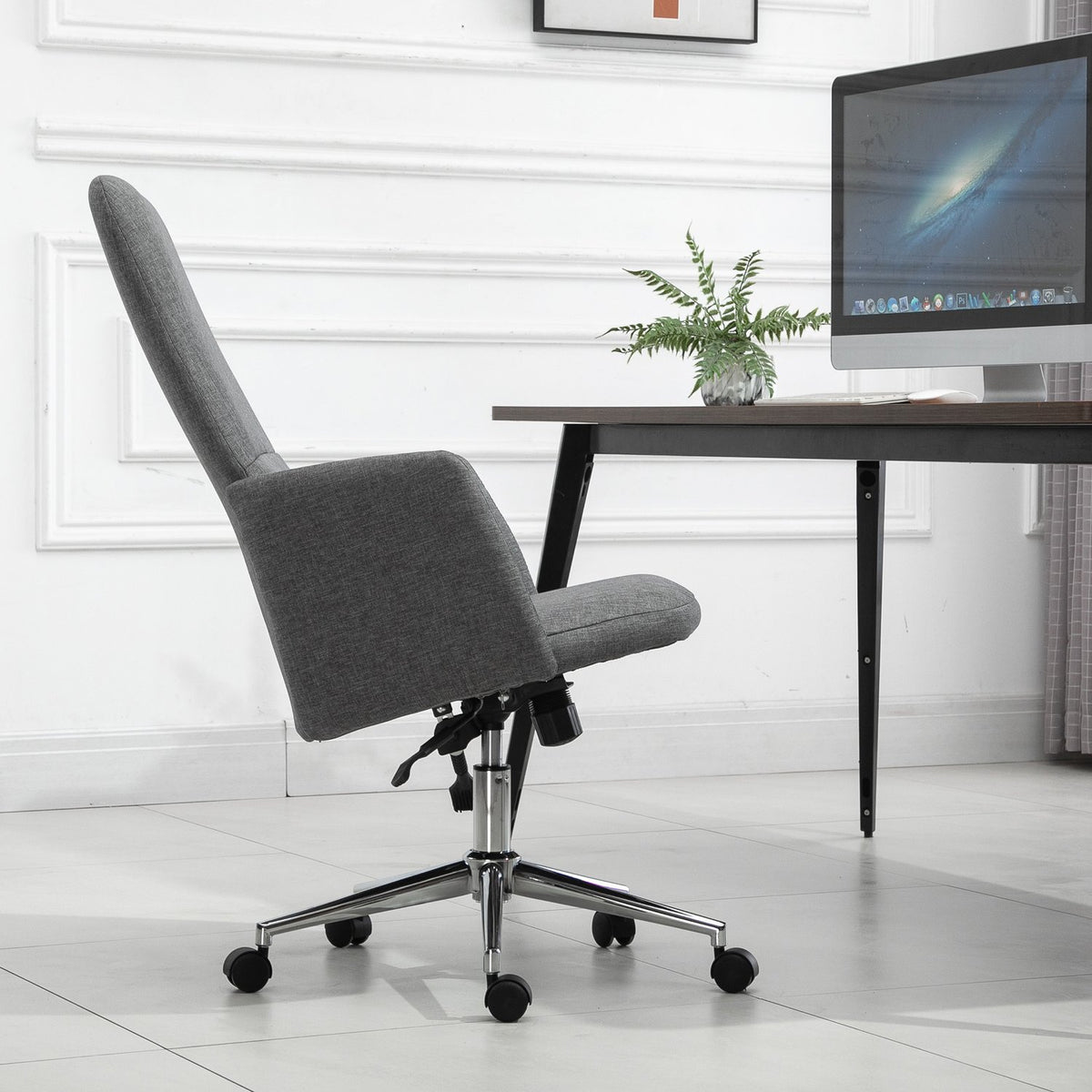 Office Chair Swivel Chair With Rocker Function, Armrest, Height Adjustable, Ergonomic, Artificial Linen, Metal, Gray, 61X67X112.5-120.5Cm