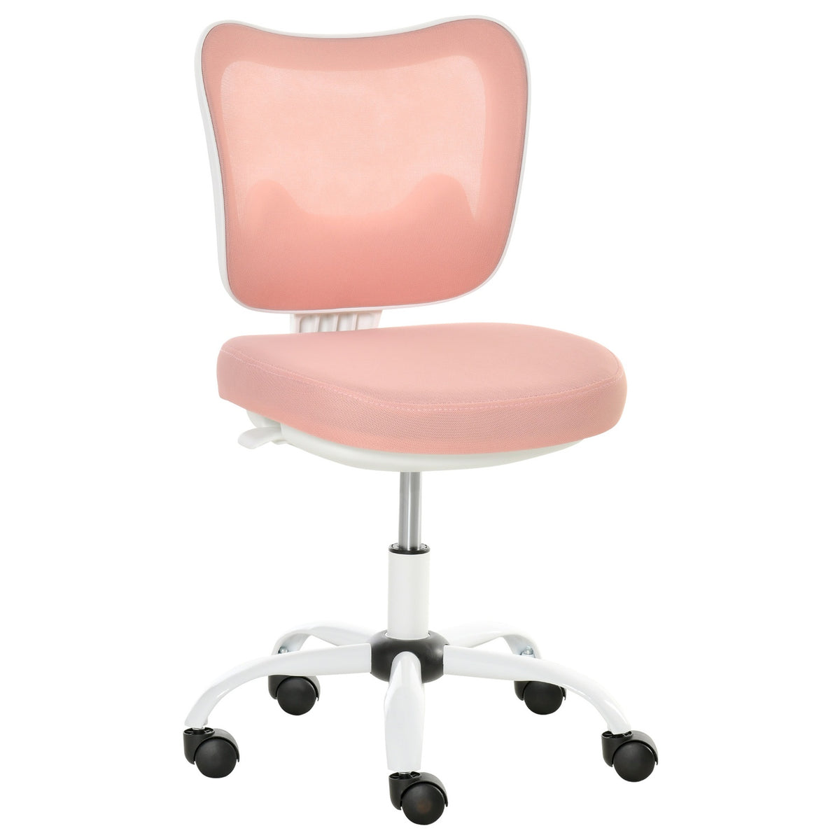 Office Chair Swivel Chair Without Armrests Height Adjustable Foam Abs Metal White + Pink 46 X 51 X 78-87.5 Cm