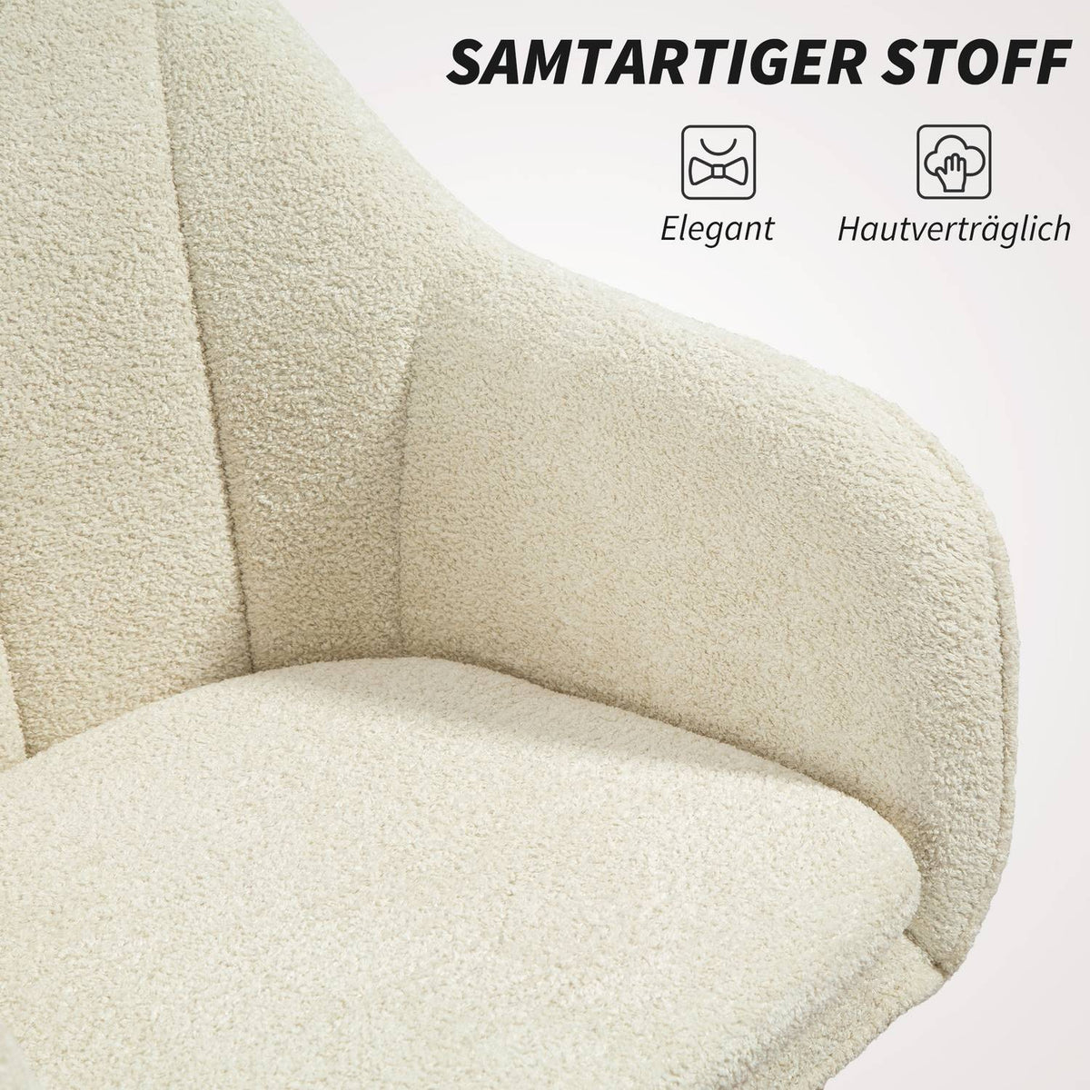 Office Chair, Velvet-Look Fabric, Curved Back, Beige