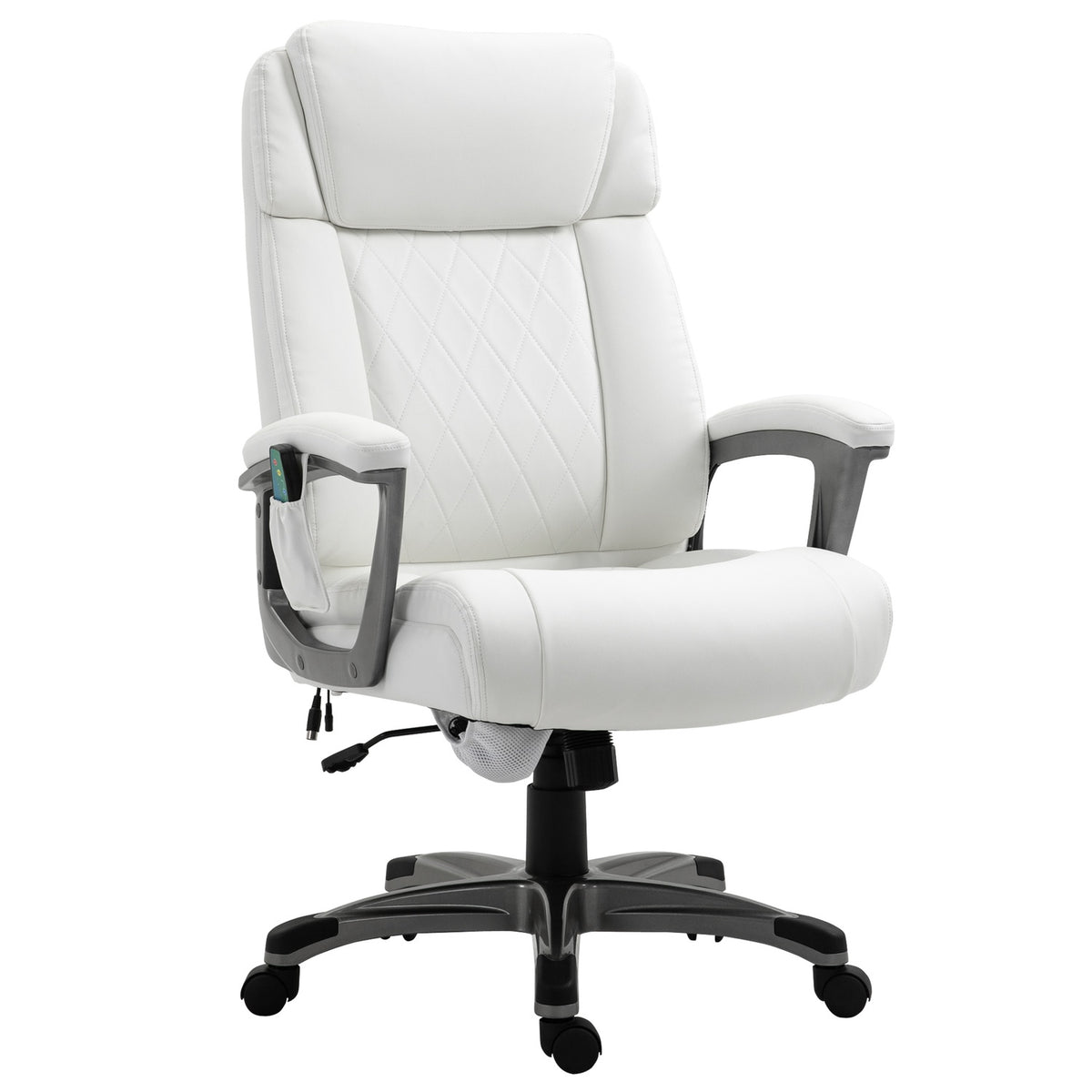 Office Chair With 6 Massage Points Ergonomic Swivel Chair With Curved Headrest And Armrest Adjustable Faux Leather White 70X76.5X114-124 Cm