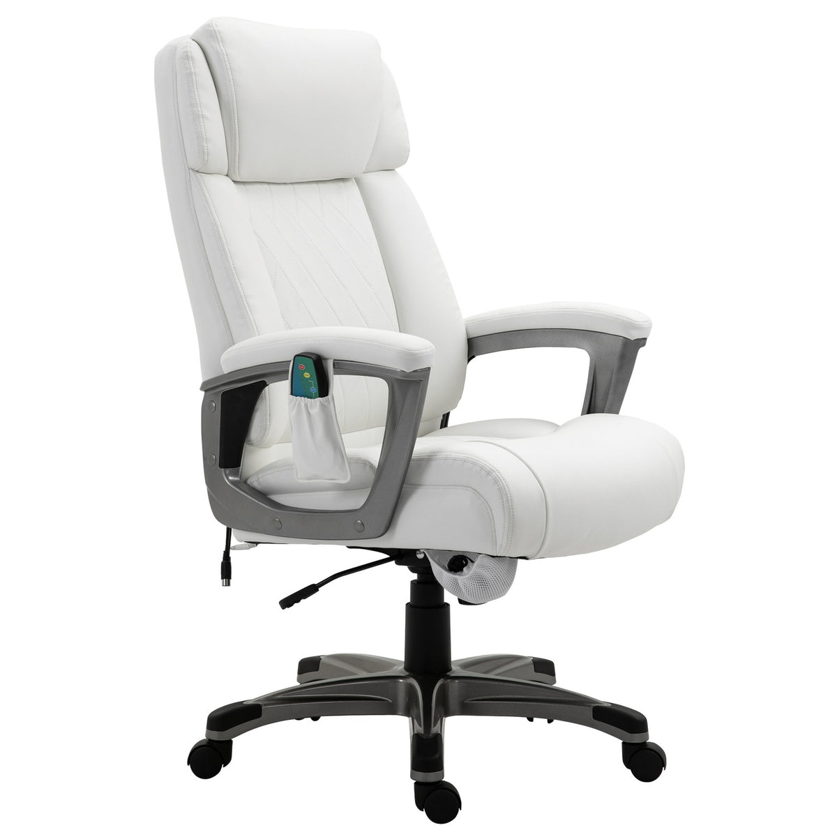 Office Chair With 6 Massage Points Ergonomic Swivel Chair With Curved Headrest And Armrest Adjustable Faux Leather White 70X76.5X114-124 Cm