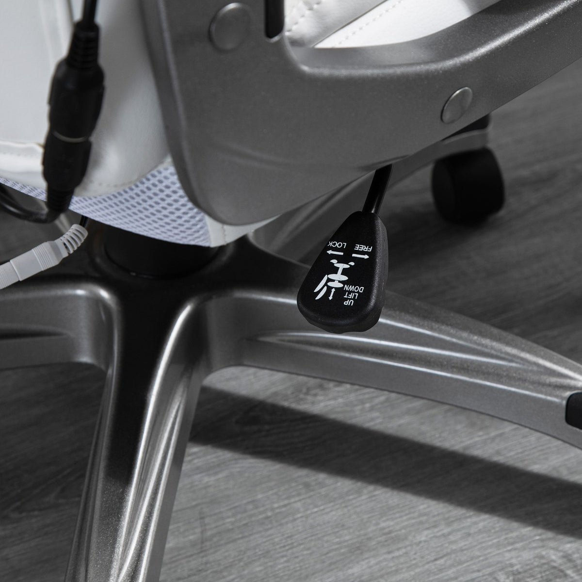 Office Chair With 6 Massage Points Ergonomic Swivel Chair With Curved Headrest And Armrest Adjustable Faux Leather White 70X76.5X114-124 Cm