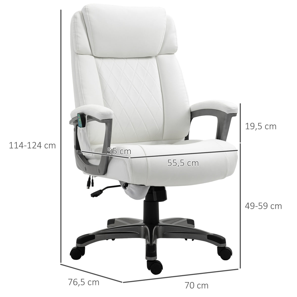 Office Chair With 6 Massage Points Ergonomic Swivel Chair With Curved Headrest And Armrest Adjustable Faux Leather White 70X76.5X114-124 Cm