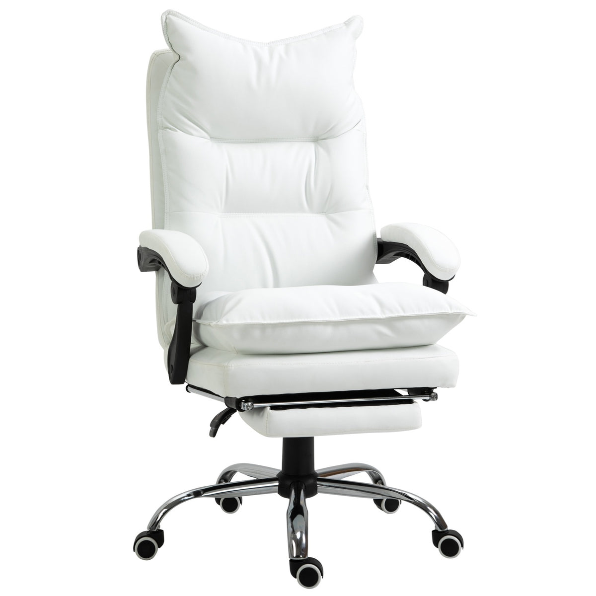 Office Chair With Footrest, Height-Adjustable Desk Chair, Swivel Chair, Backrest, Faux Leather, White, 66 X 72 X 122-130 Cm