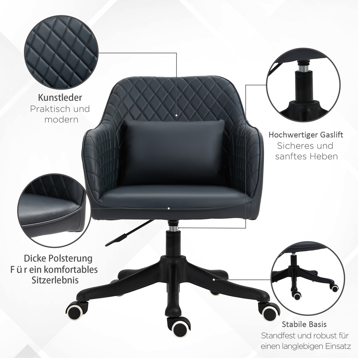 Office Chair With Massage Desk Chair, Vibration Function, Lumbar Cushion, Pu, Anthracite Gray, 55X65X78-86Cm