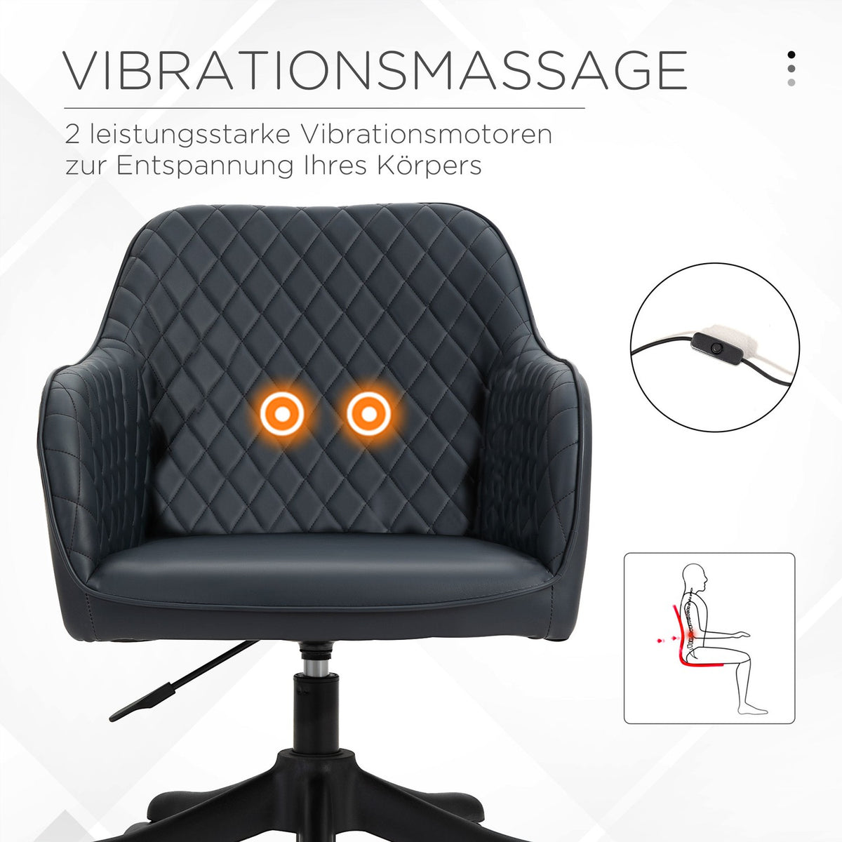Office Chair With Massage Desk Chair, Vibration Function, Lumbar Cushion, Pu, Anthracite Gray, 55X65X78-86Cm