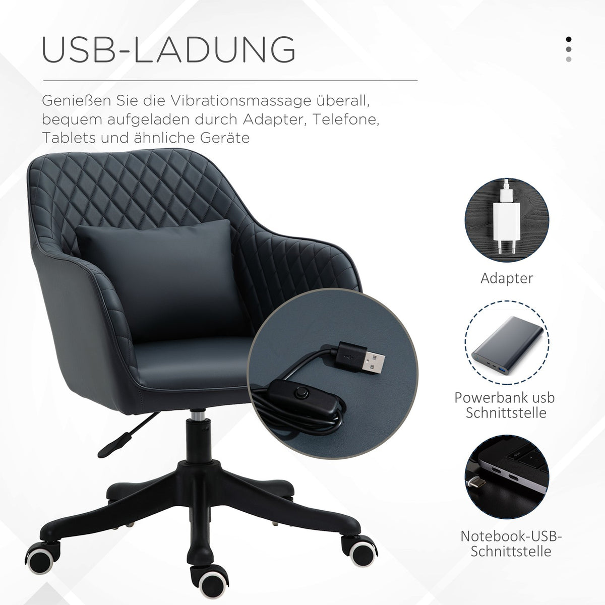 Office Chair With Massage Desk Chair, Vibration Function, Lumbar Cushion, Pu, Anthracite Gray, 55X65X78-86Cm
