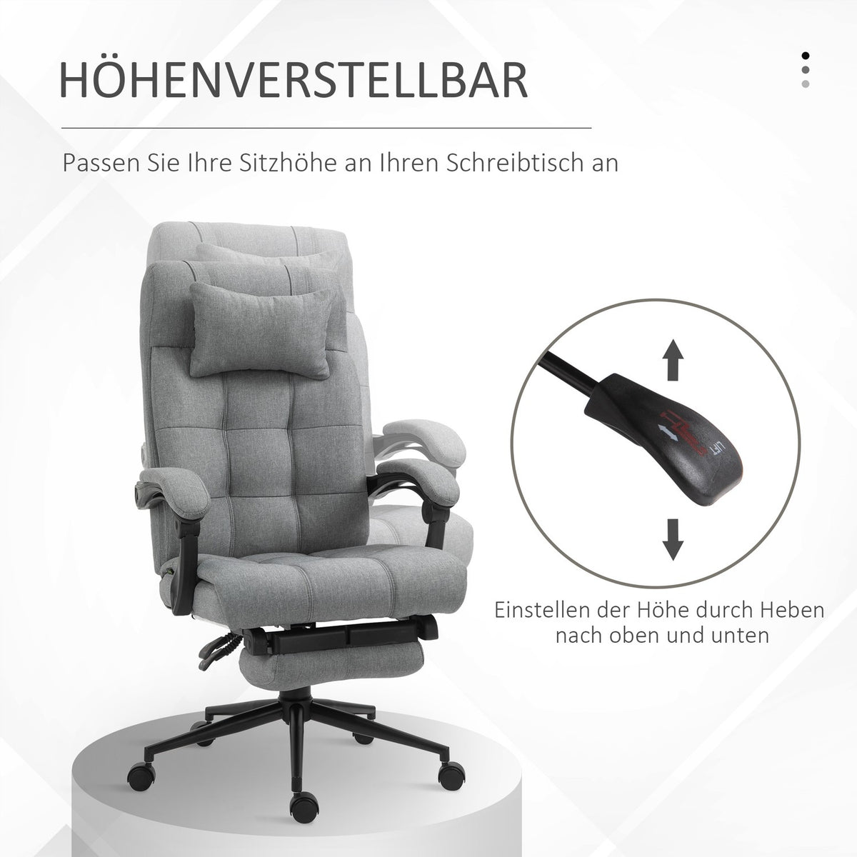 Office Chair With Pillow Armrest Desk Chair With Tilt Angle Height-Adjustable Swivel Chair With Footrest Linen 66 X 70 X 116-124 Cm