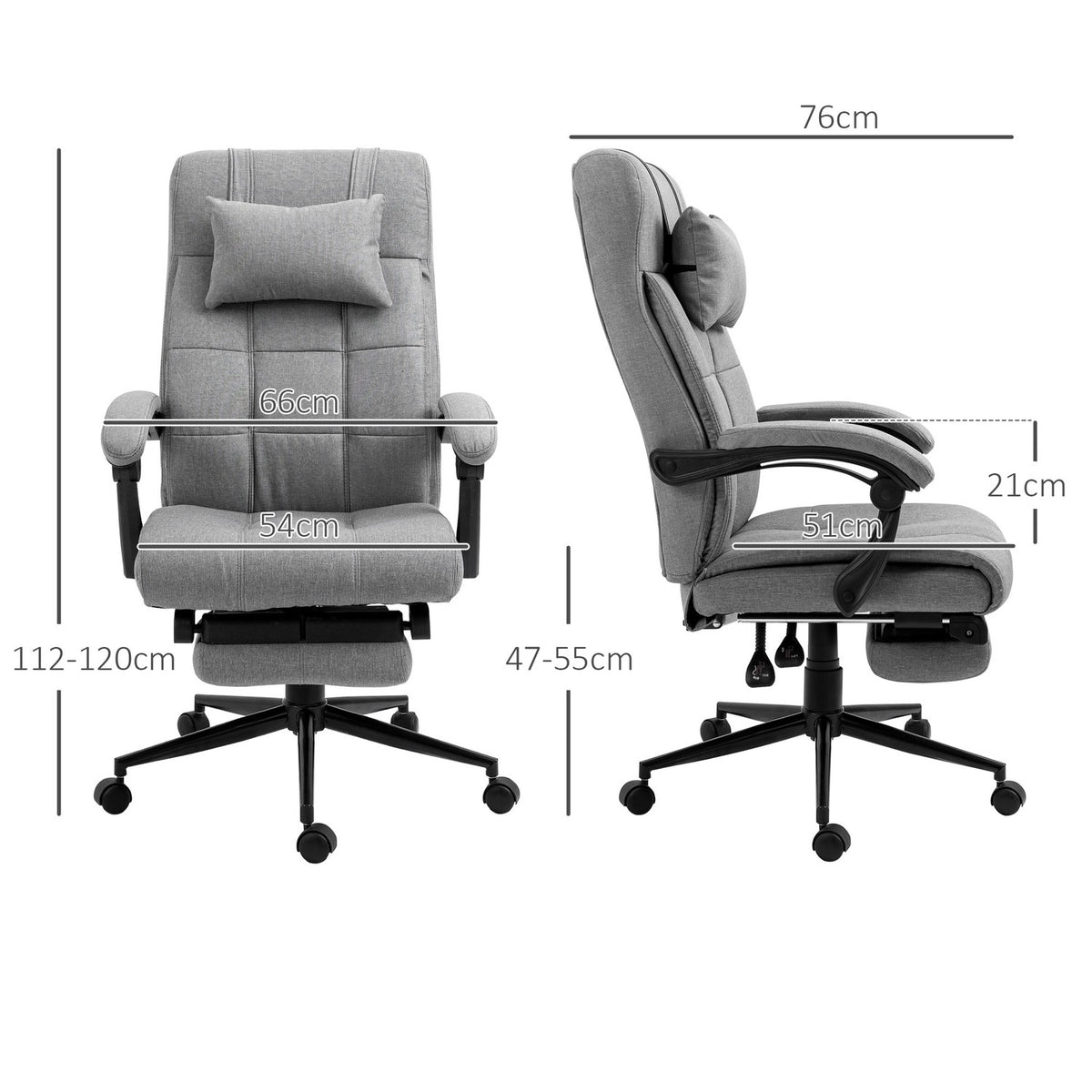 Office Chair With Pillow Armrest Desk Chair With Tilt Angle Height-Adjustable Swivel Chair With Footrest Linen 66 X 70 X 116-124 Cm