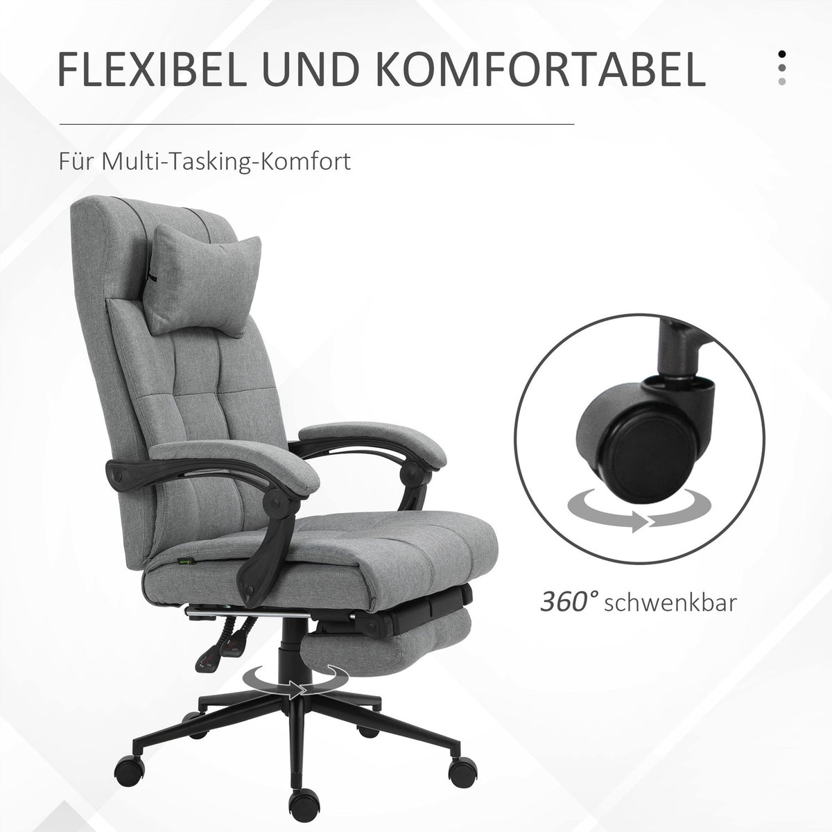 Office Chair With Pillow Armrest Desk Chair With Tilt Angle Height-Adjustable Swivel Chair With Footrest Linen 66 X 70 X 116-124 Cm