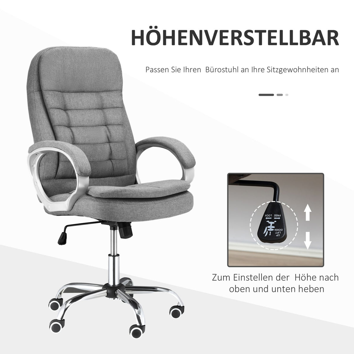 Office Chair Work Chair With 360° Rotation, Ergonomic, Rocker Function, Height Adjustable, Gray Linen, 64X75X111-121 Cm