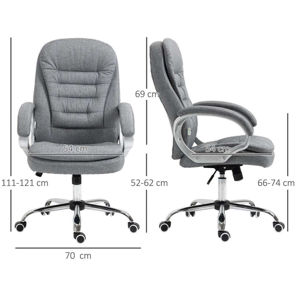 Office Chair Work Chair With 360° Rotation, Ergonomic, Rocker Function, Height Adjustable, Gray Linen, 64X75X111-121 Cm