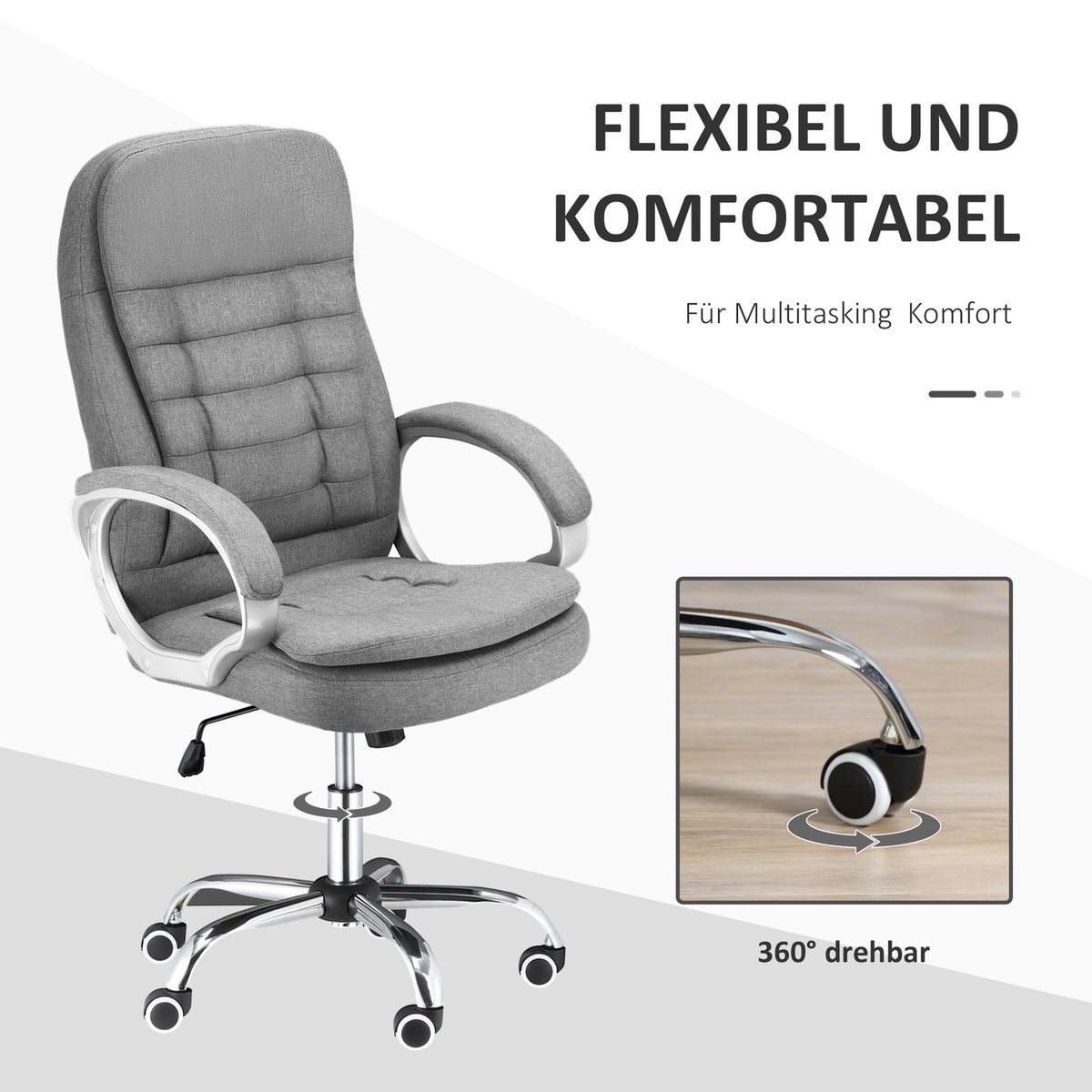 Office Chair Work Chair With 360° Rotation, Ergonomic, Rocker Function, Height Adjustable, Gray Linen, 64X75X111-121 Cm