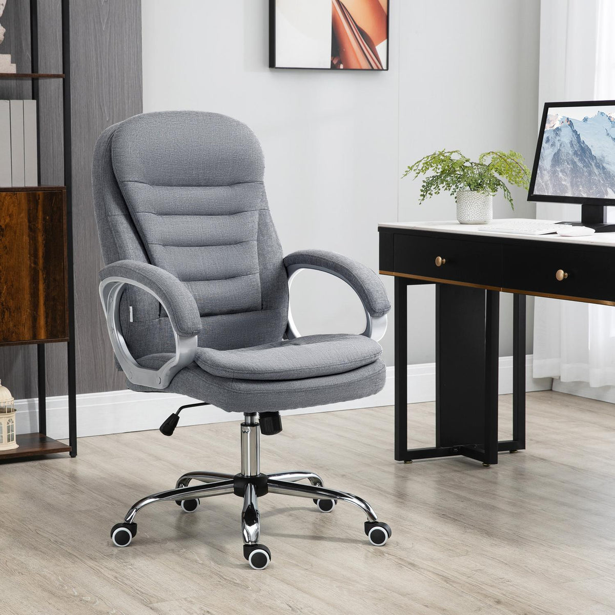 Office Chair Work Chair With 360° Rotation, Ergonomic, Rocker Function, Height Adjustable, Gray Linen, 64X75X111-121 Cm