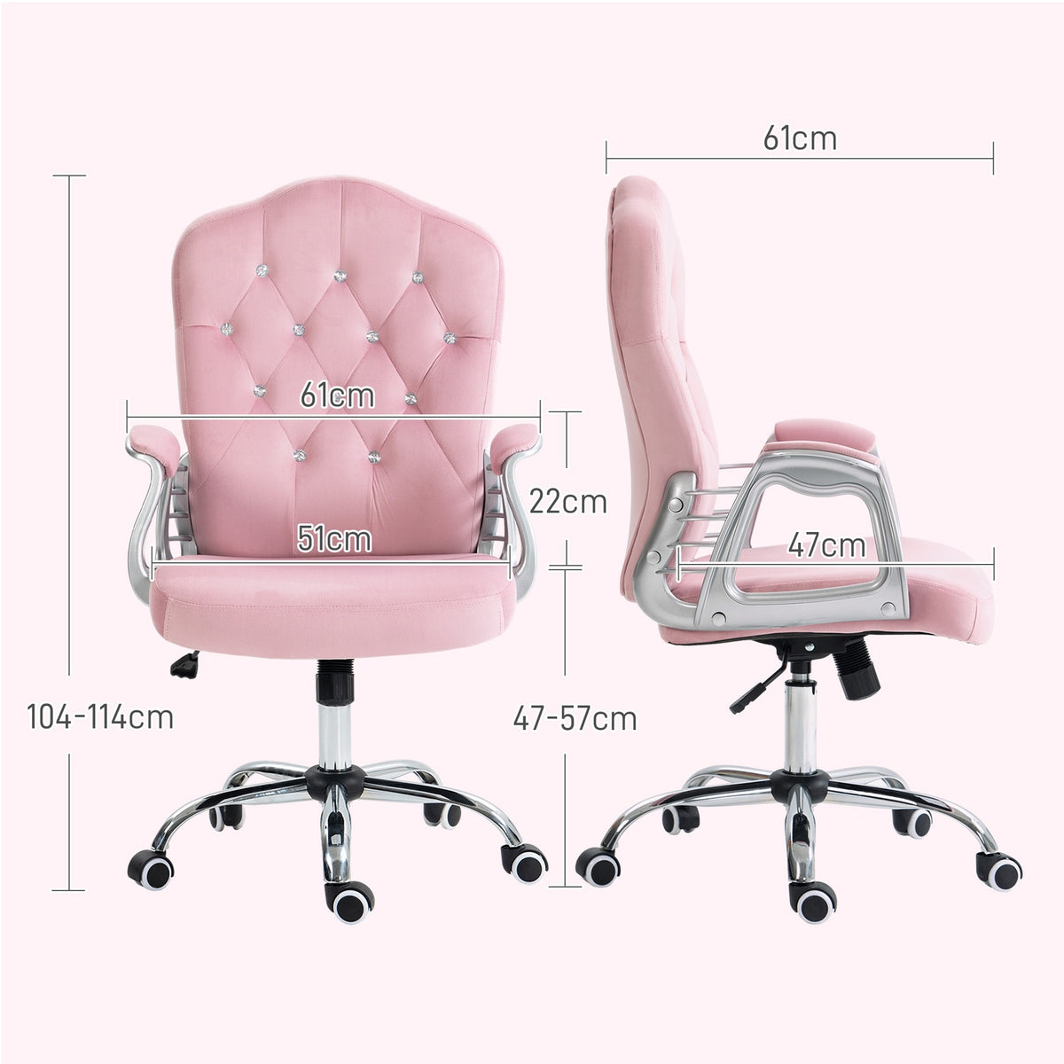 Office Chair for Women, Ergonomic Desk Chair with Rocker Function, Height Adjustable, Load Capacity 120kg, Pink