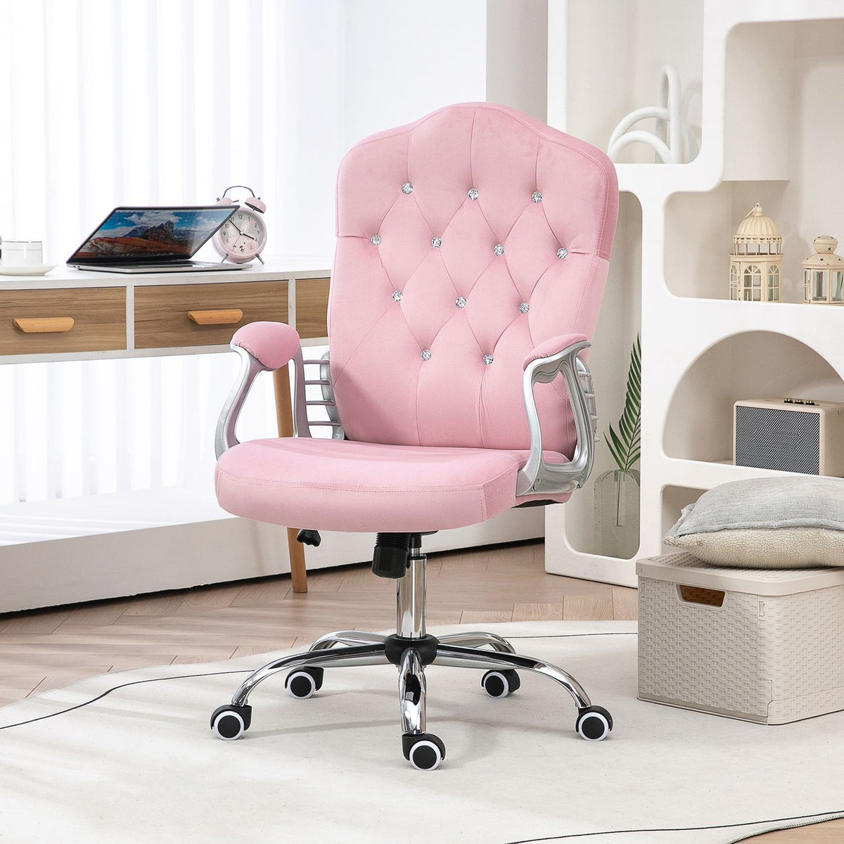 Office Chair for Women, Ergonomic Desk Chair with Rocker Function, Height Adjustable, Load Capacity 120kg, Pink