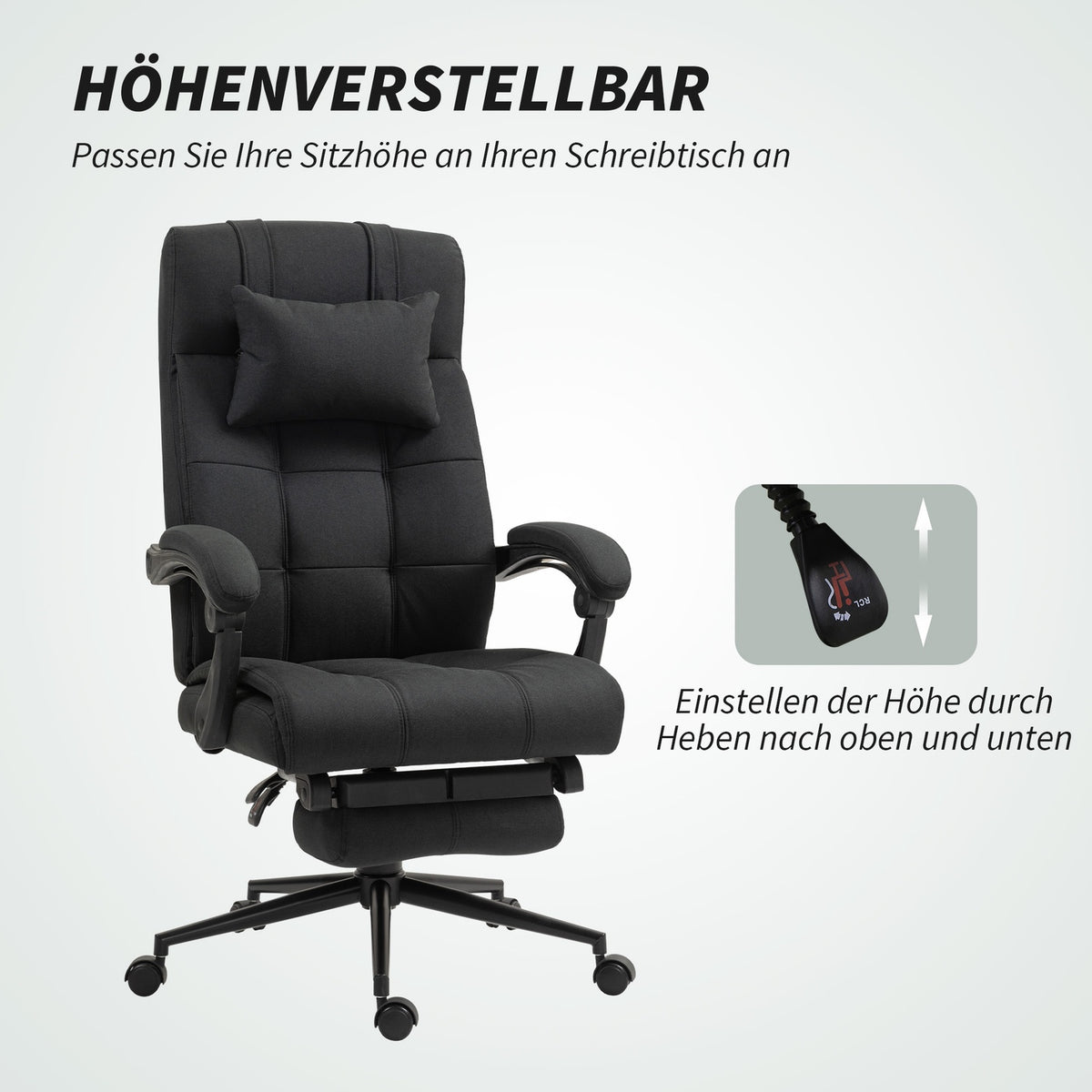 Office Chair with Footrest, Ergonomic Swivel Chair, Black