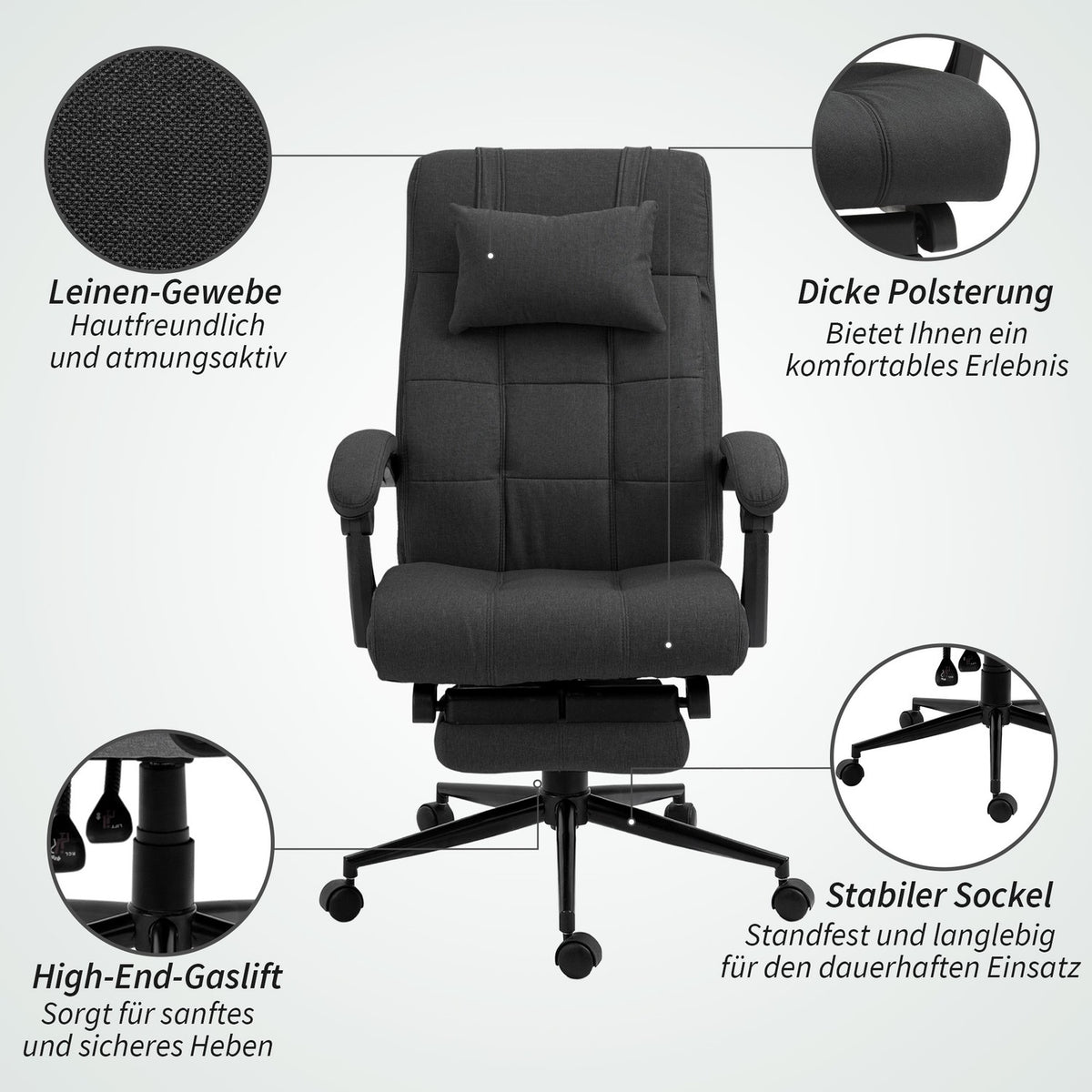 Office Chair with Footrest, Ergonomic Swivel Chair, Black