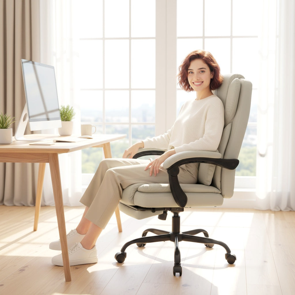 Office Chair with Pet-Friendly Faux Leather, Footrest, Adjustable