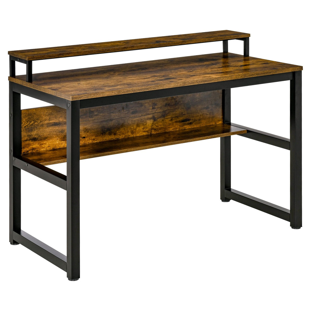 Office Desk, Computer Desk With Shelf, Industrial Style, Metal, Rustic Brown, 120X60X85Cm