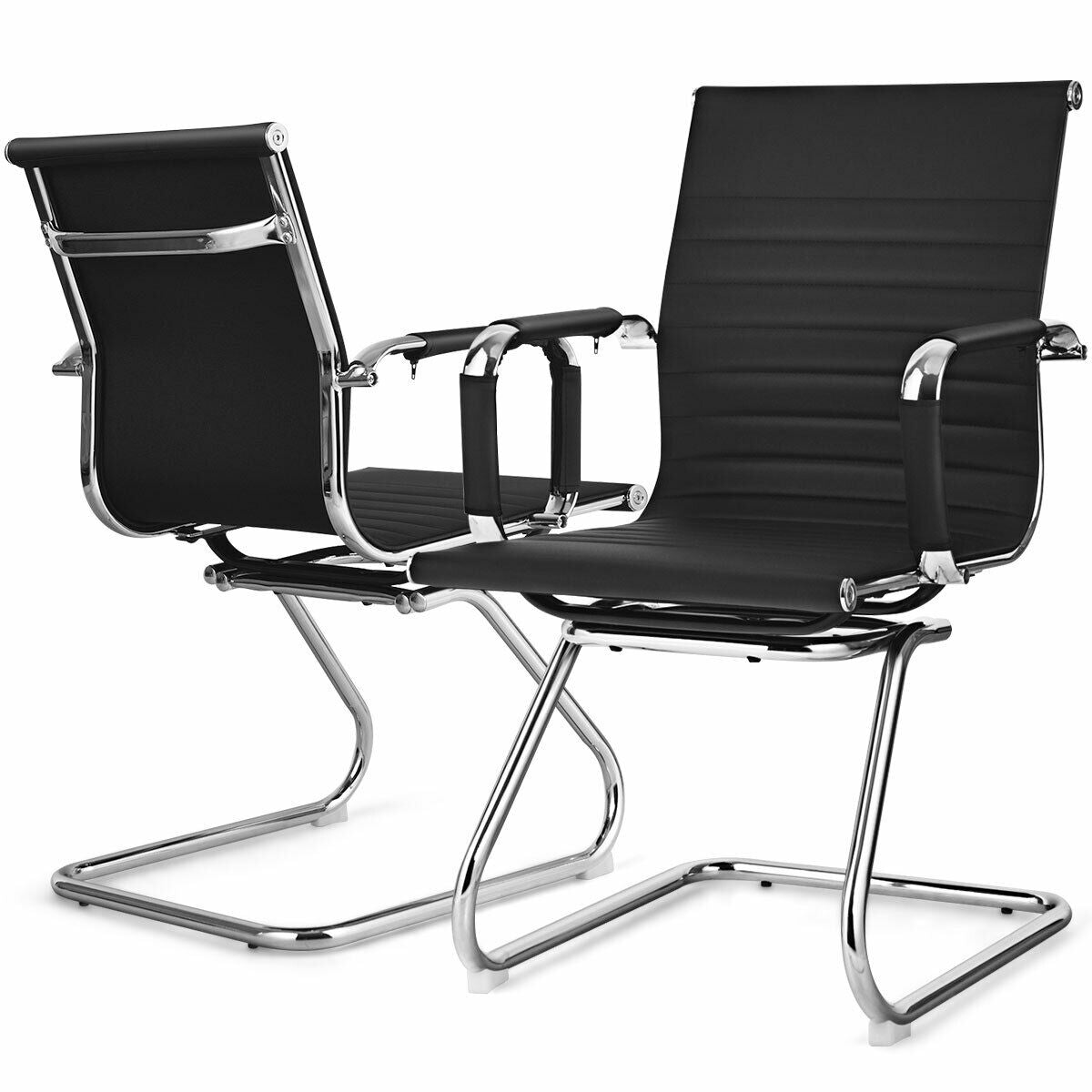 Office Guest Chairs, Set of 2, PU Leather, Sled Base