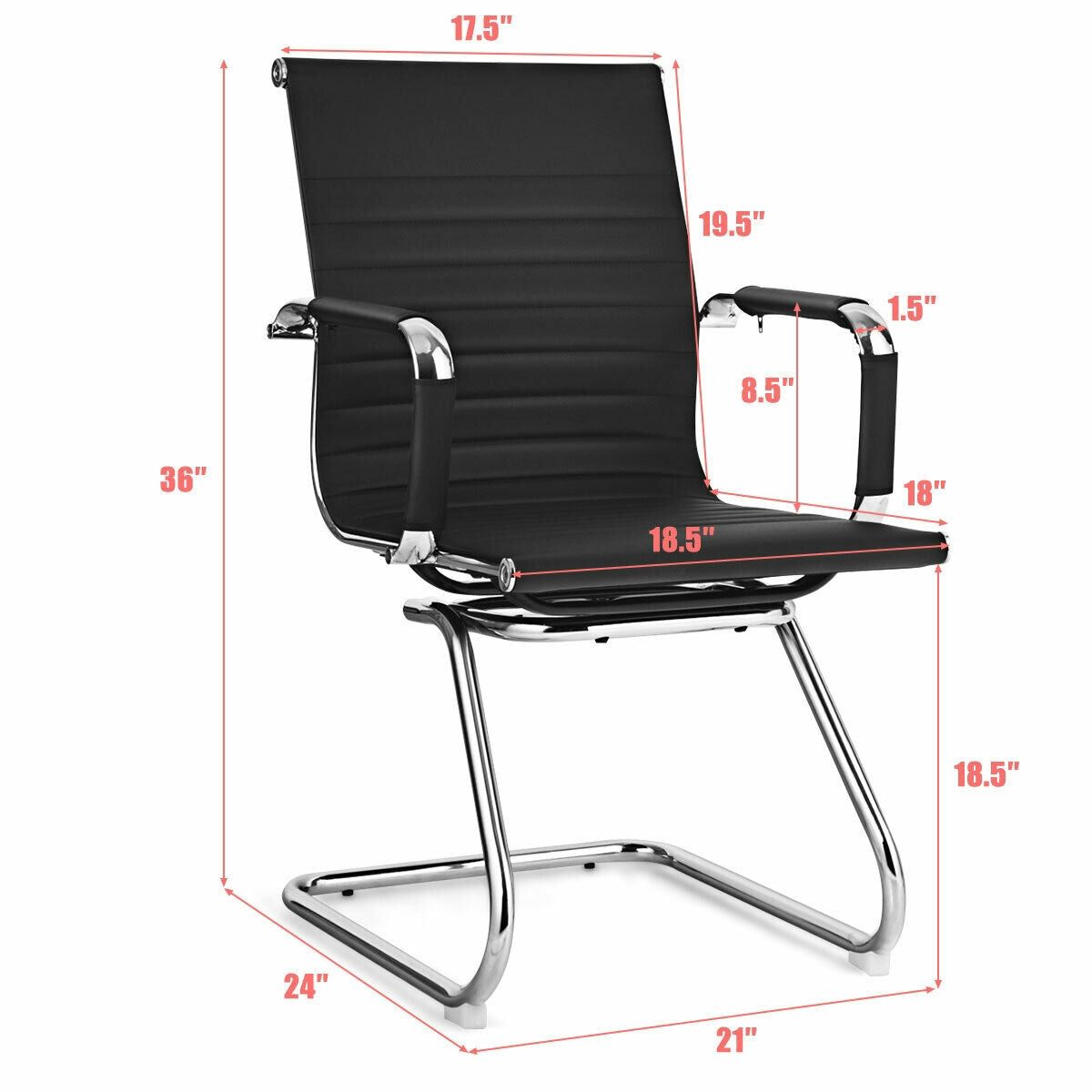Office Guest Chairs, Set of 2, PU Leather, Sled Base