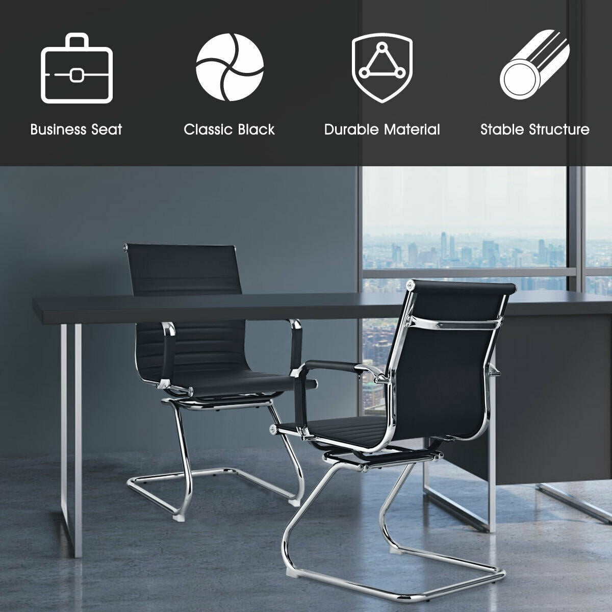 Office Guest Chairs, Set of 2, PU Leather, Sled Base