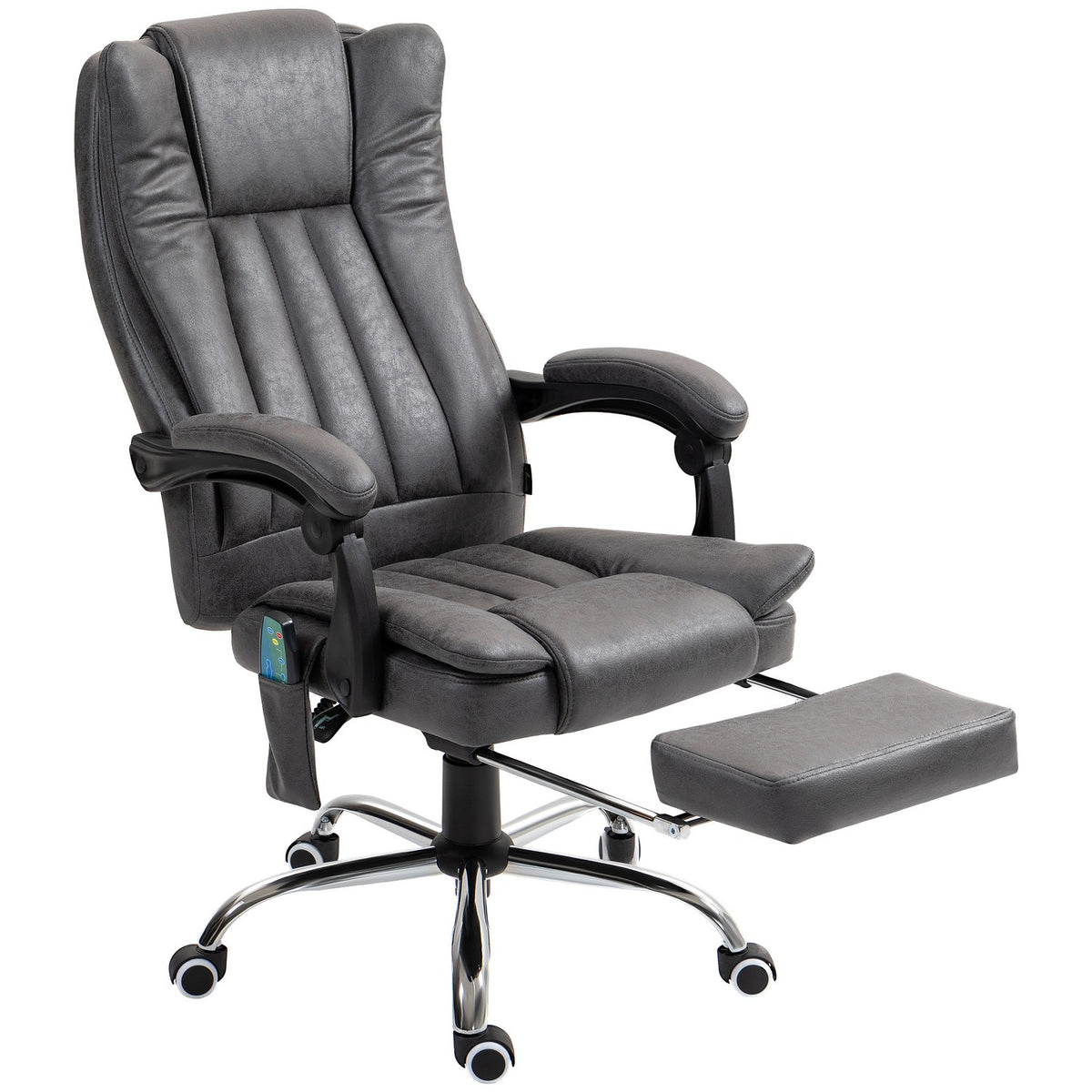 Office armchair with massage and heat function, height adjustable and fold-out footrest, ergonomic, 62 x 70 x 113-120 cm, gray