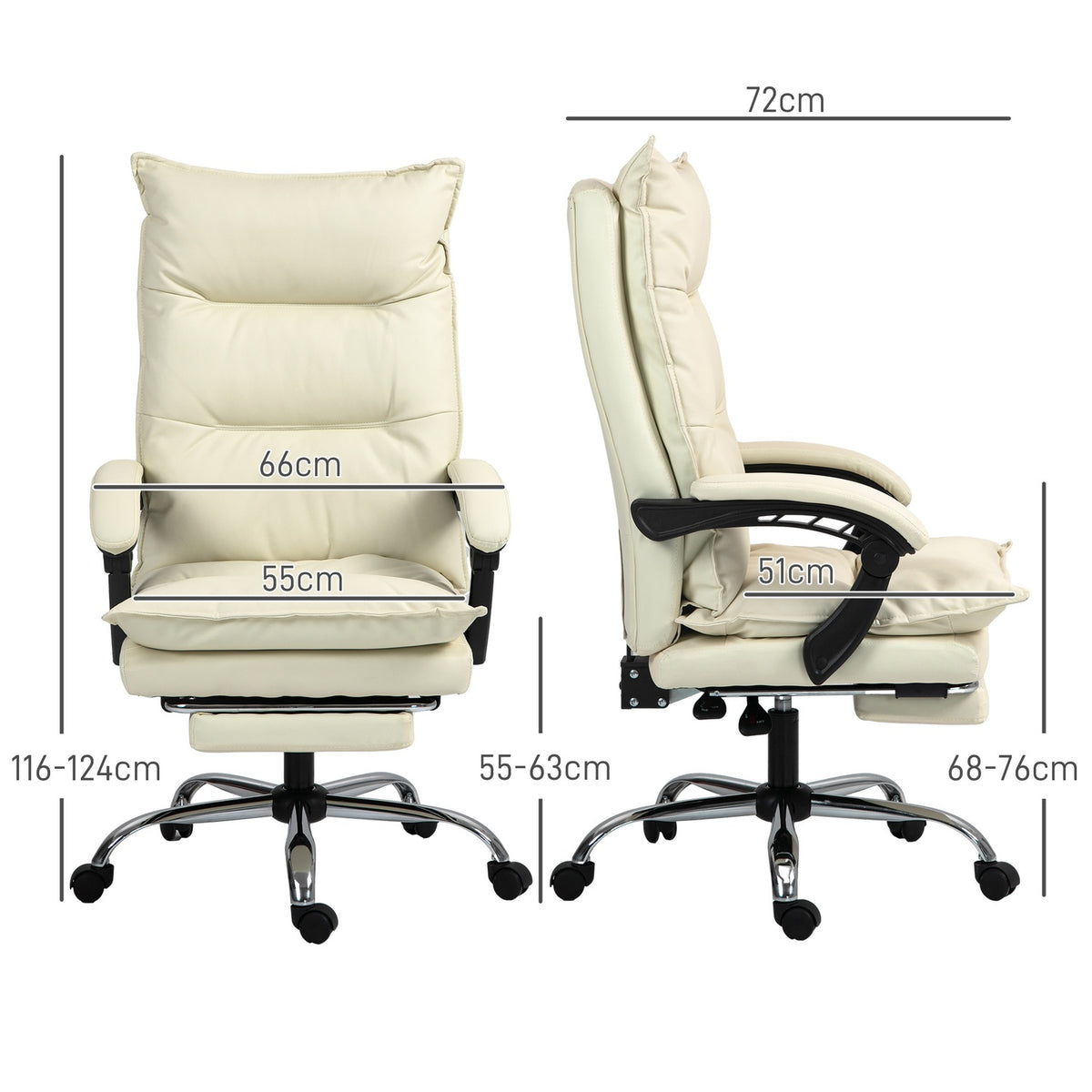 Office chair, 155° tiltable, height-adjustable desk chair with reclining function, footrest, ergonomic swivel chair, beige