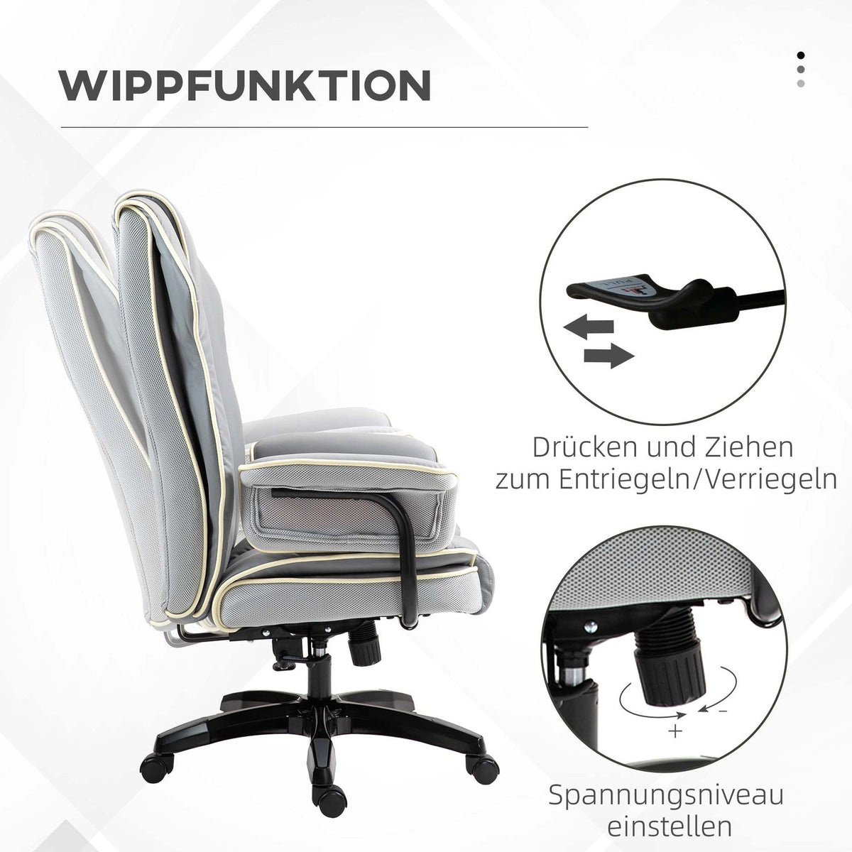Office chair backrest adjustable, 150°, ergonomic desk chair with reclining function, height adjustable, light gray