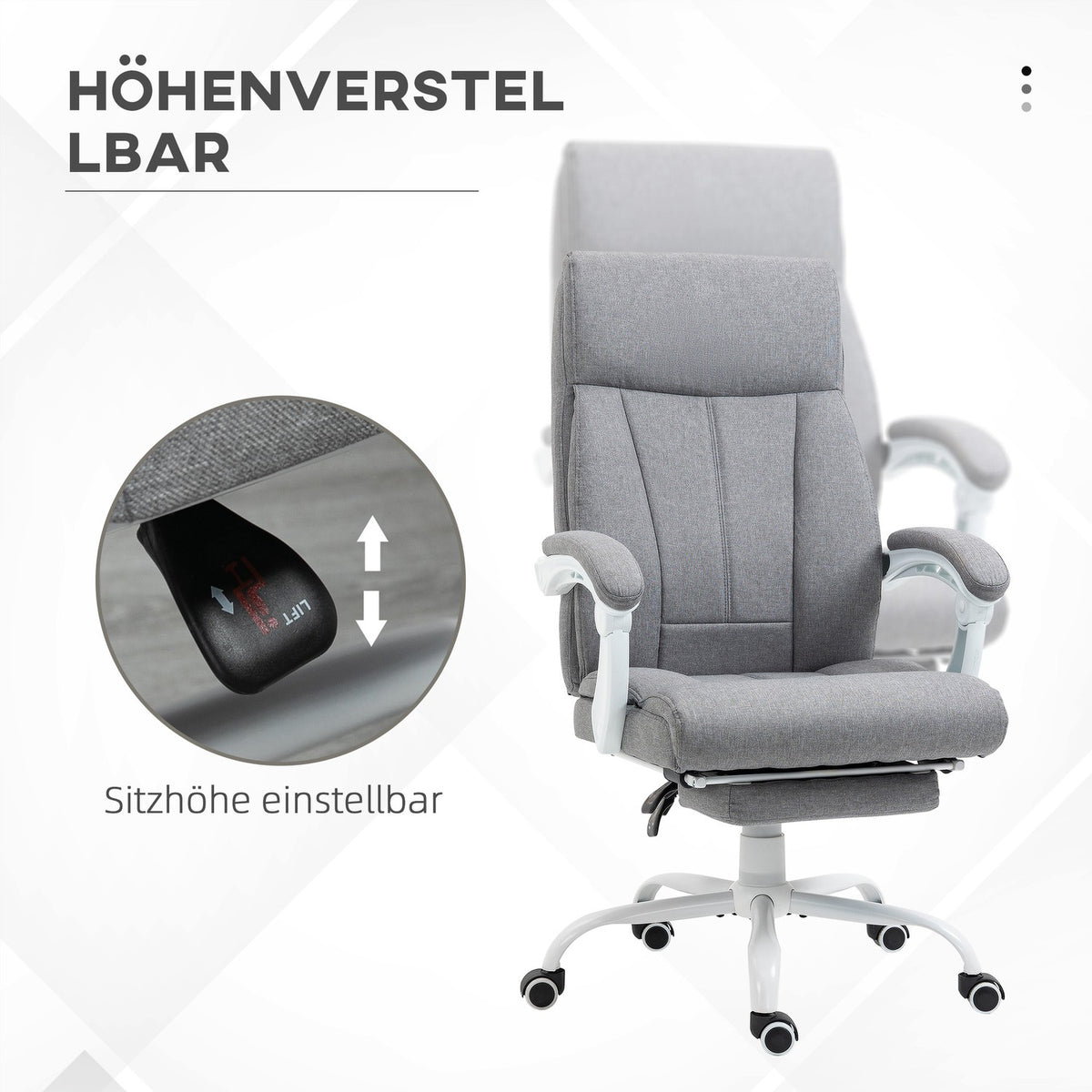 Office chair backrest adjustable, 155°, ergonomic desk chair with reclining function, height adjustable