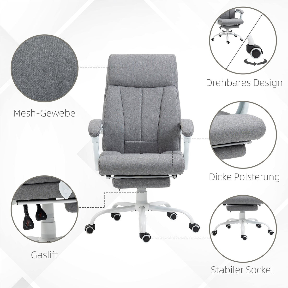 Office chair backrest adjustable, 155°, ergonomic desk chair with reclining function, height adjustable