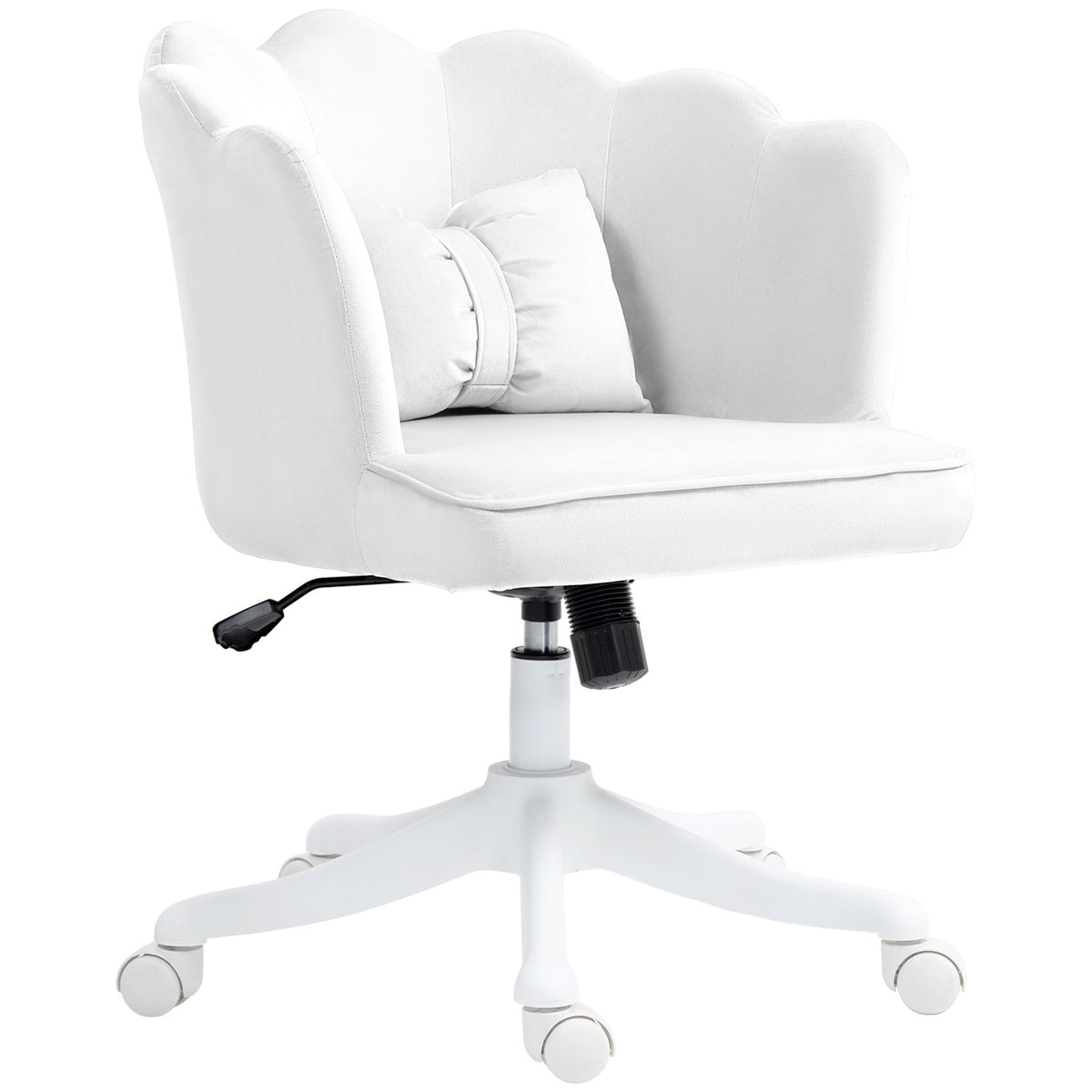 Office chair, desk chair with armrest, rocker function, height-adjustable cosmetic chair with velvet look, padded swivel chair with wide seat for bedroom, white