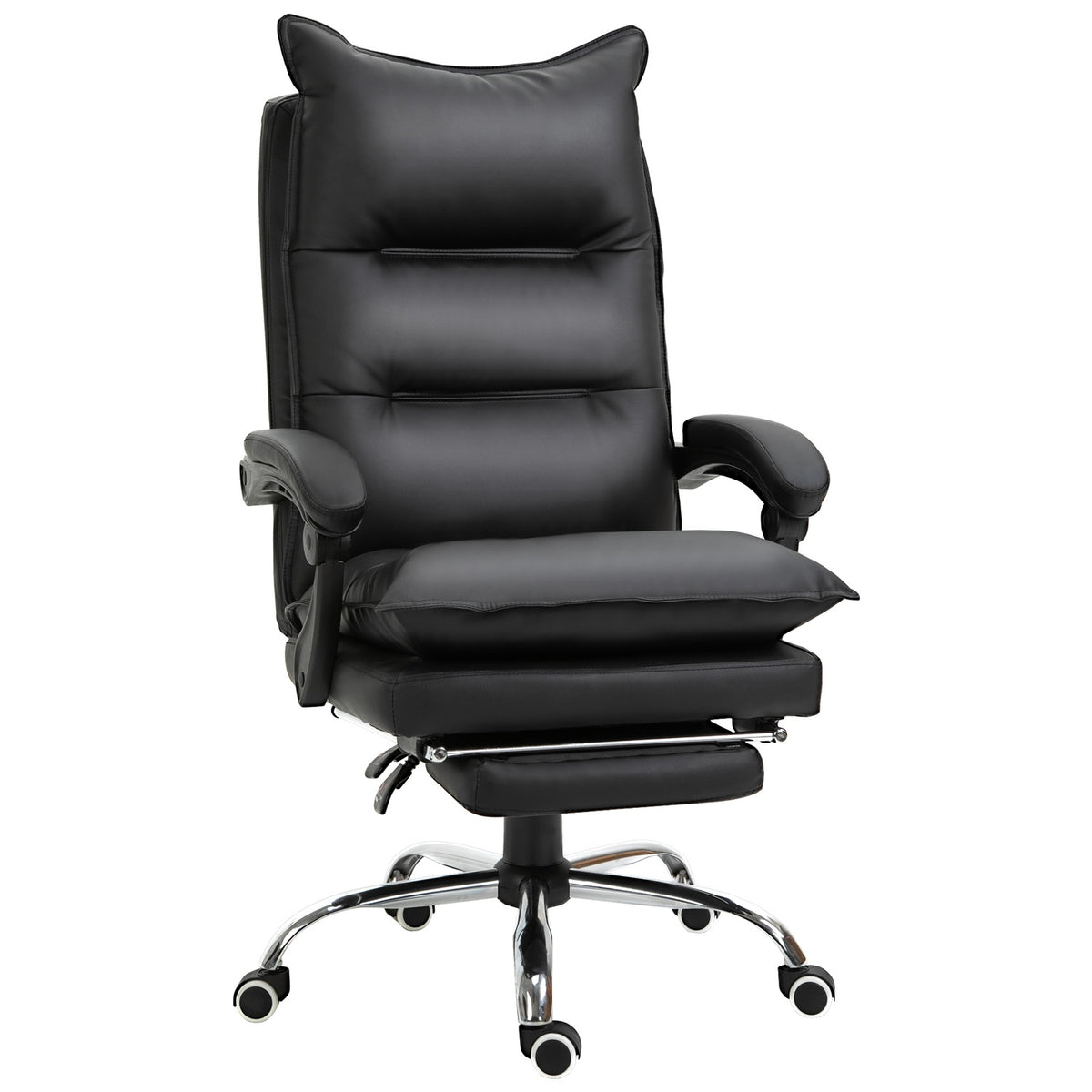 Office chair desk chair with footrest, height adjustable, faux leather, black, 66x72x122-130cm