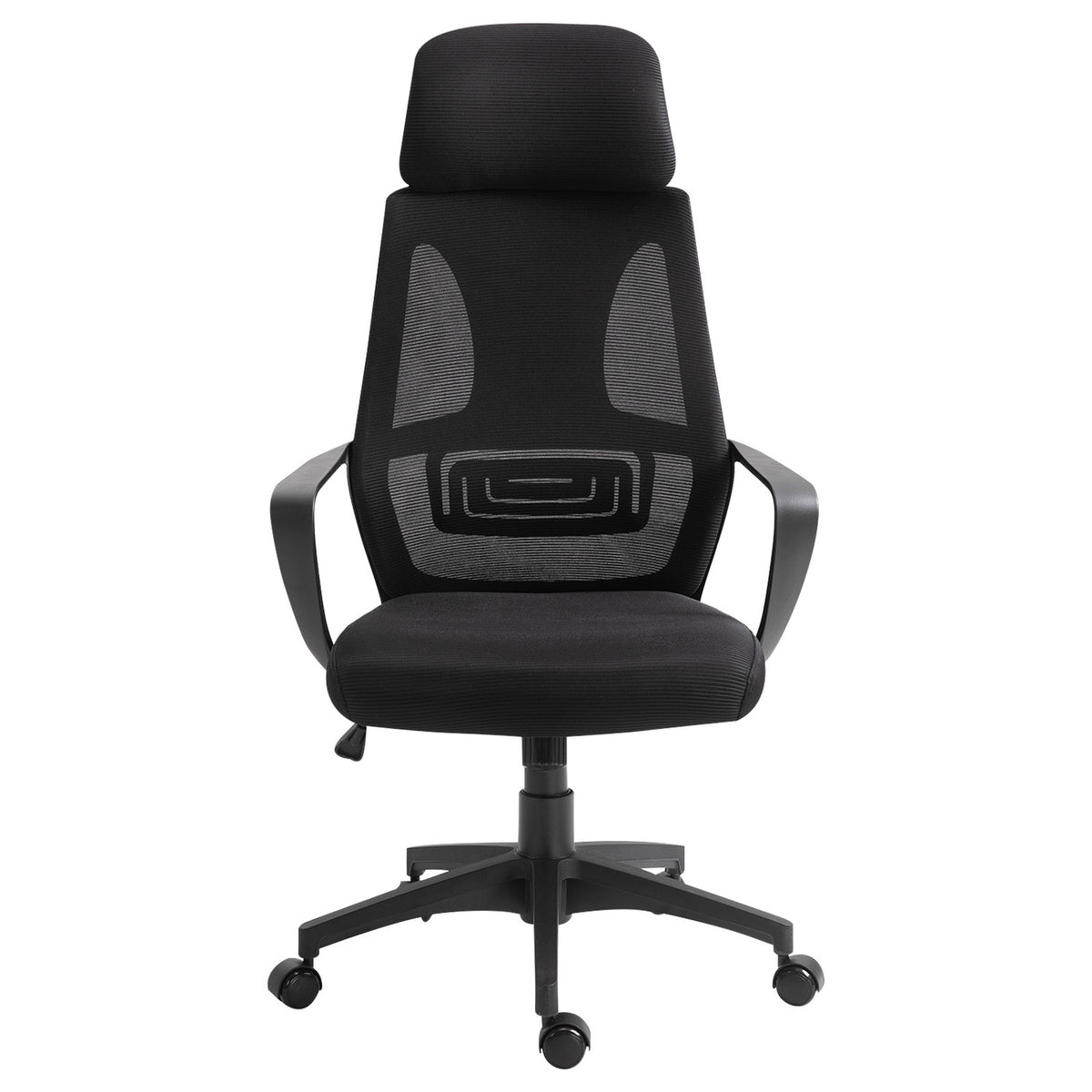 Office chair, desk chair with rocking function, height adjustable with headrest, lumbar support, black