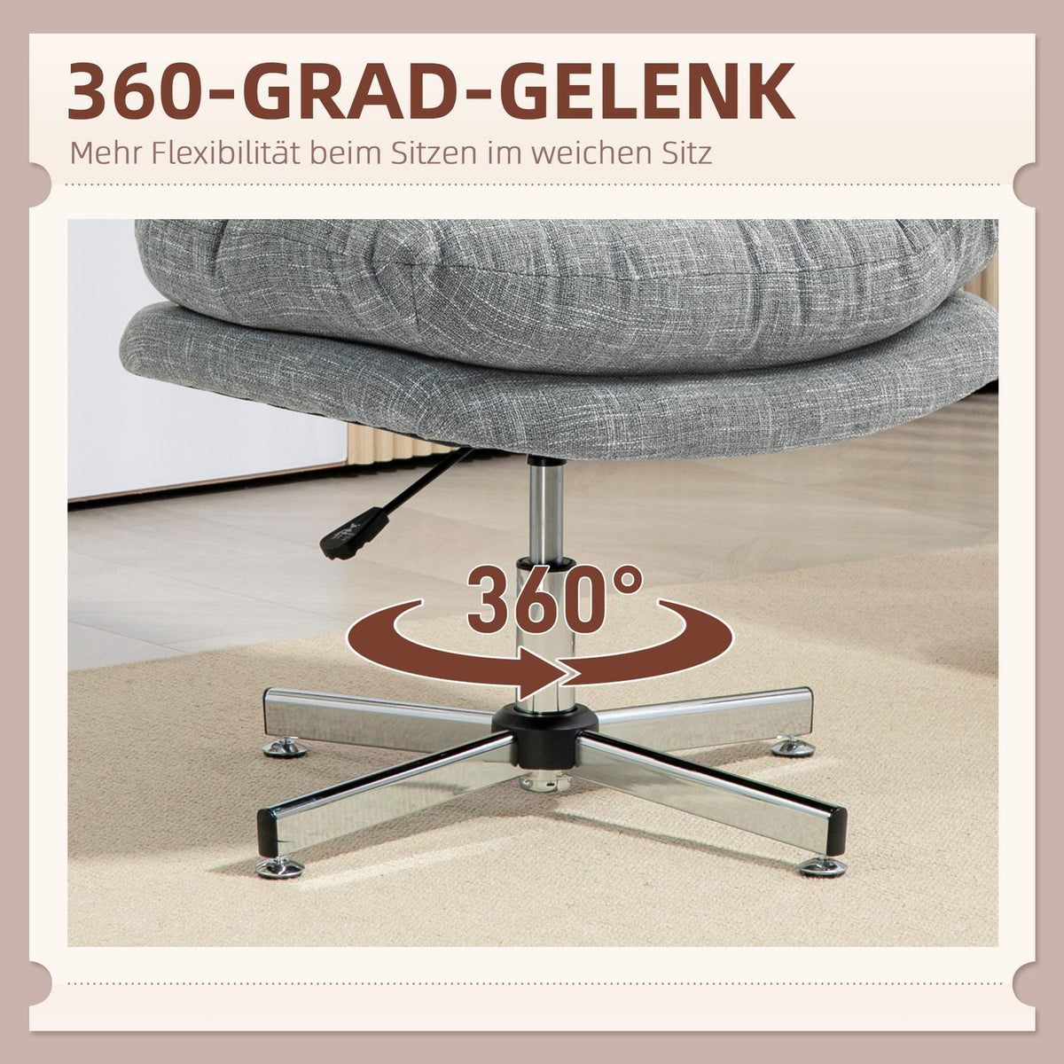 Office chair, ergonomic desk chair, soft and padded seat, height-adjustable swivel chair with linen look, for home office, gray