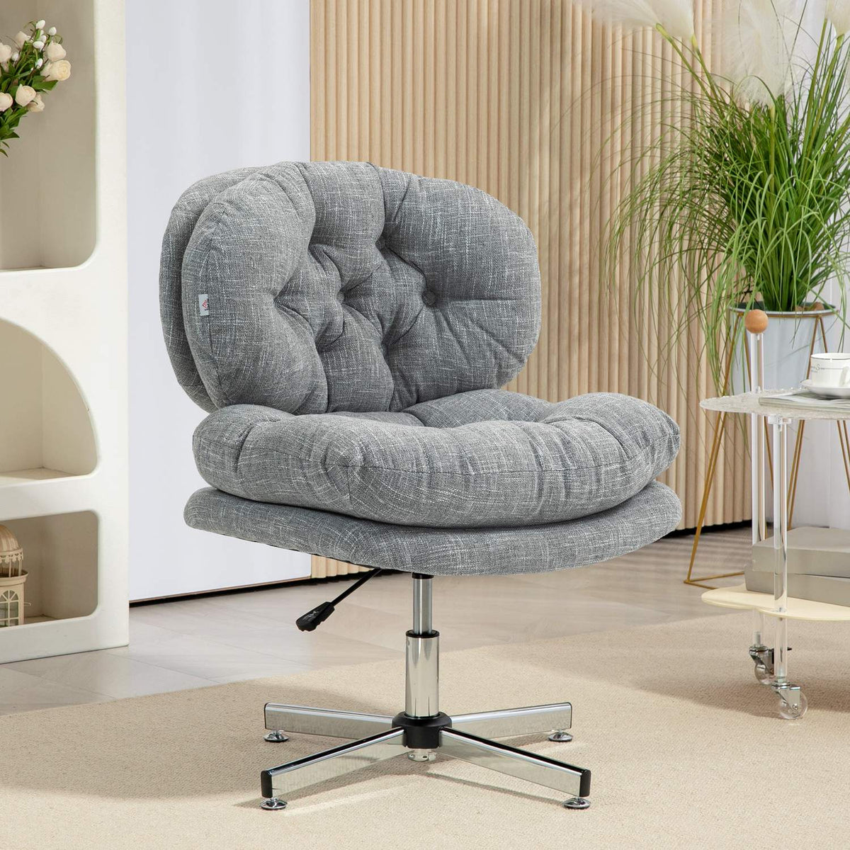 Office chair, ergonomic desk chair, soft and padded seat, height-adjustable swivel chair with linen look, for home office, gray