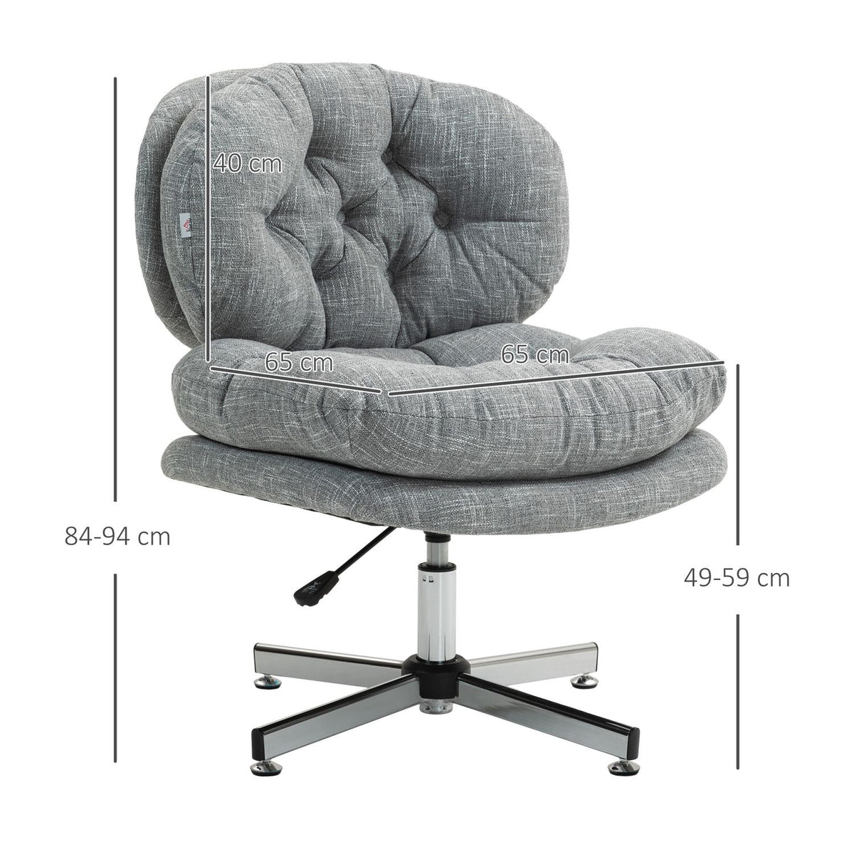 Office chair, ergonomic desk chair, soft and padded seat, height-adjustable swivel chair with linen look, for home office, gray