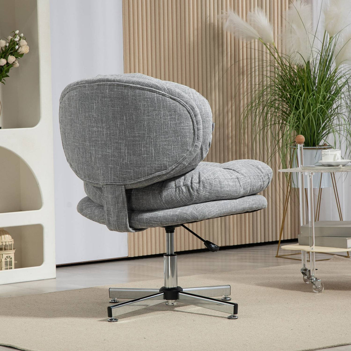 Office chair, ergonomic desk chair, soft and padded seat, height-adjustable swivel chair with linen look, for home office, gray