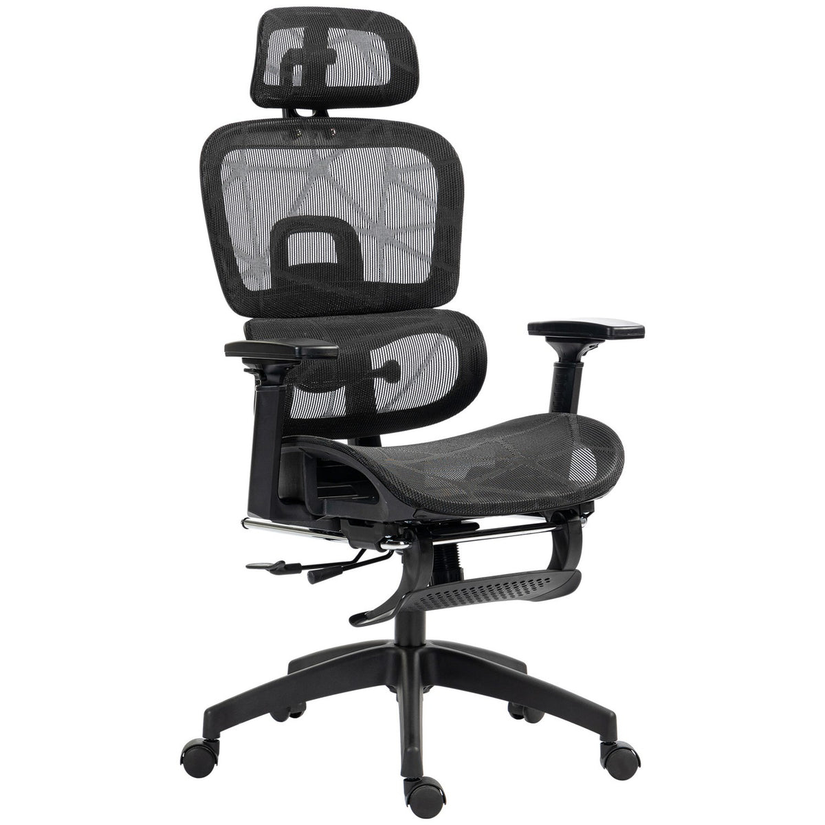 Office chair ergonomic desk chair with armrest, headrest, lumbar support, height-adjustable mesh swivel chair with rocker function, reclining function, footrest black